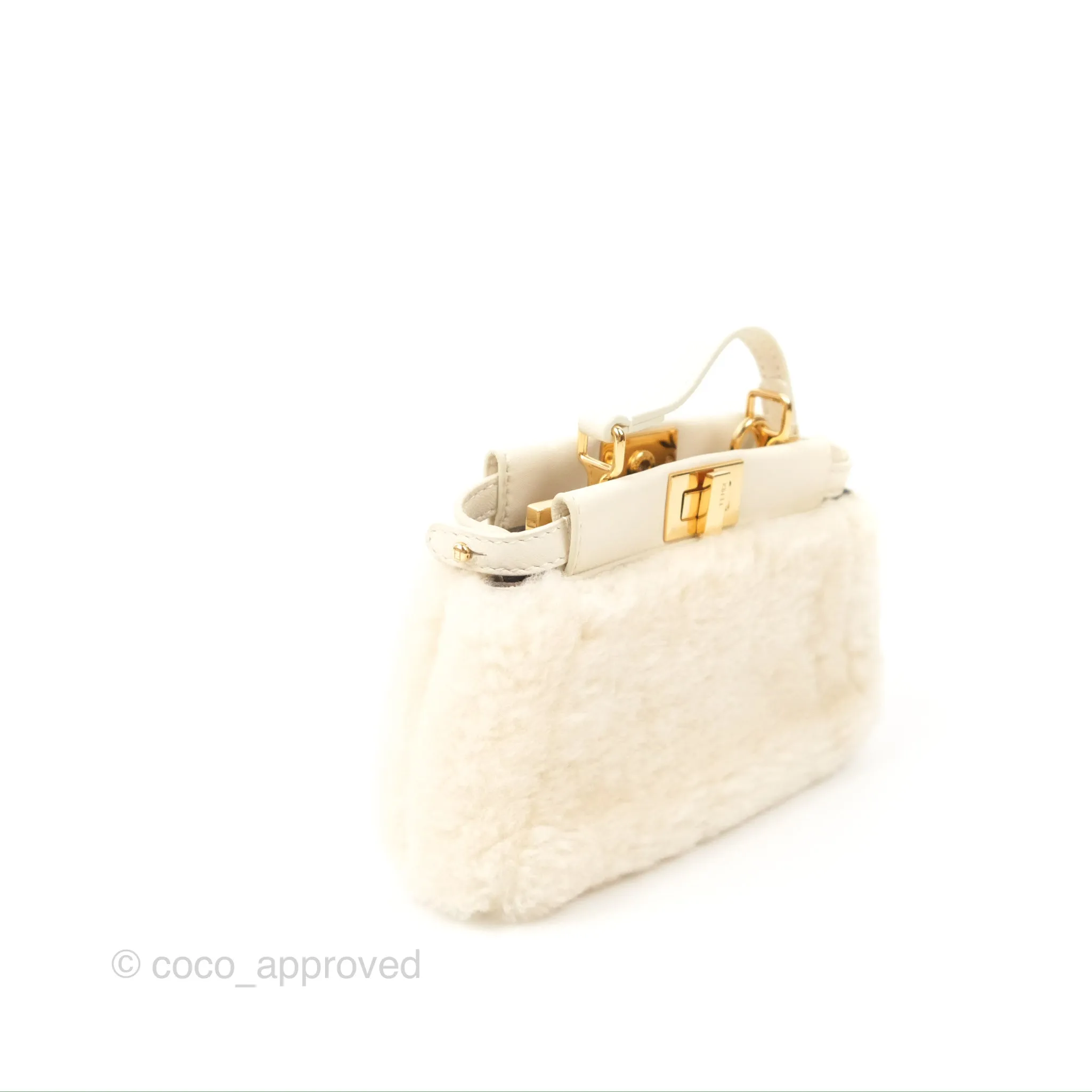 Fendi Micro Peekaboo Bag White Shearling Gold Hardware