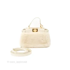 Fendi Micro Peekaboo Bag White Shearling Gold Hardware