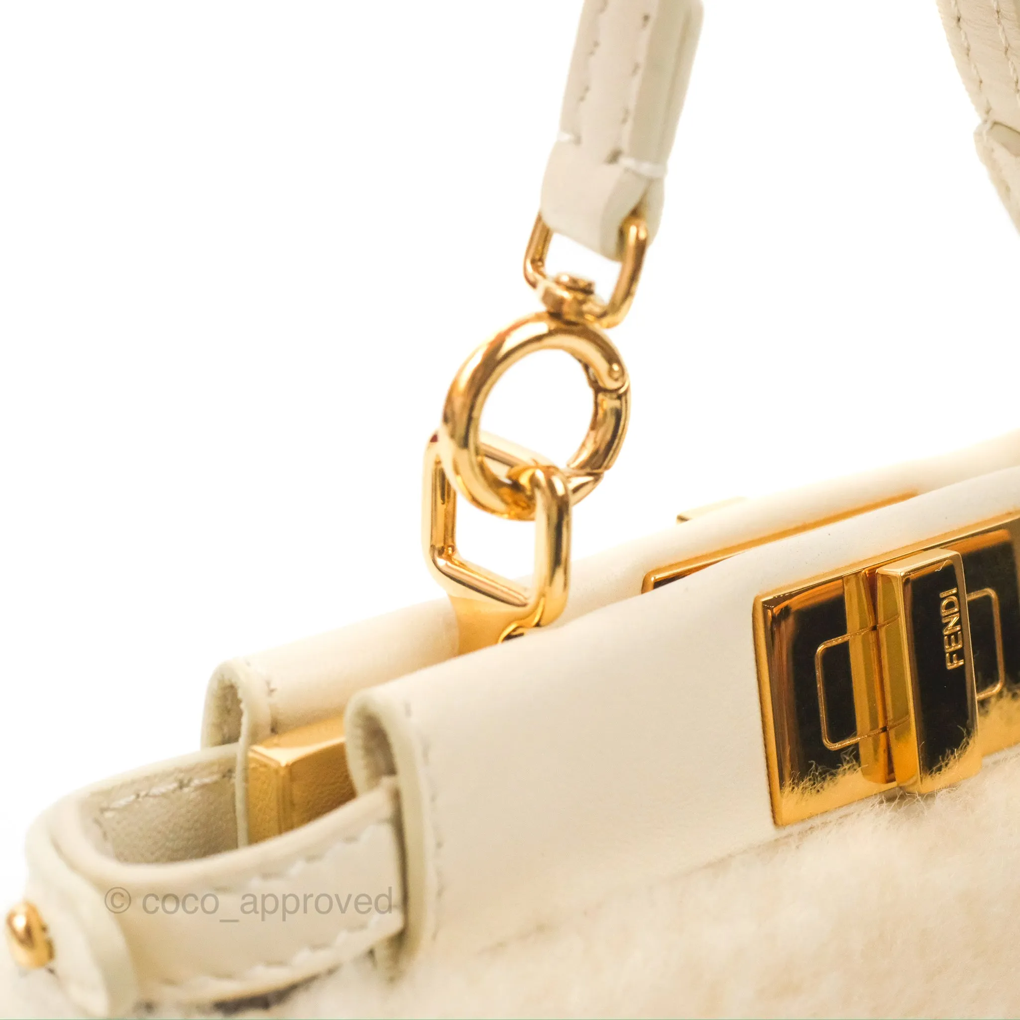Fendi Micro Peekaboo Bag White Shearling Gold Hardware