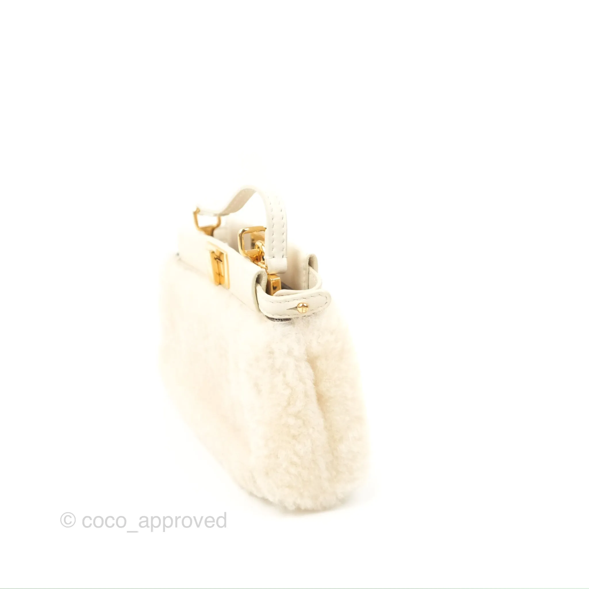 Fendi Micro Peekaboo Bag White Shearling Gold Hardware