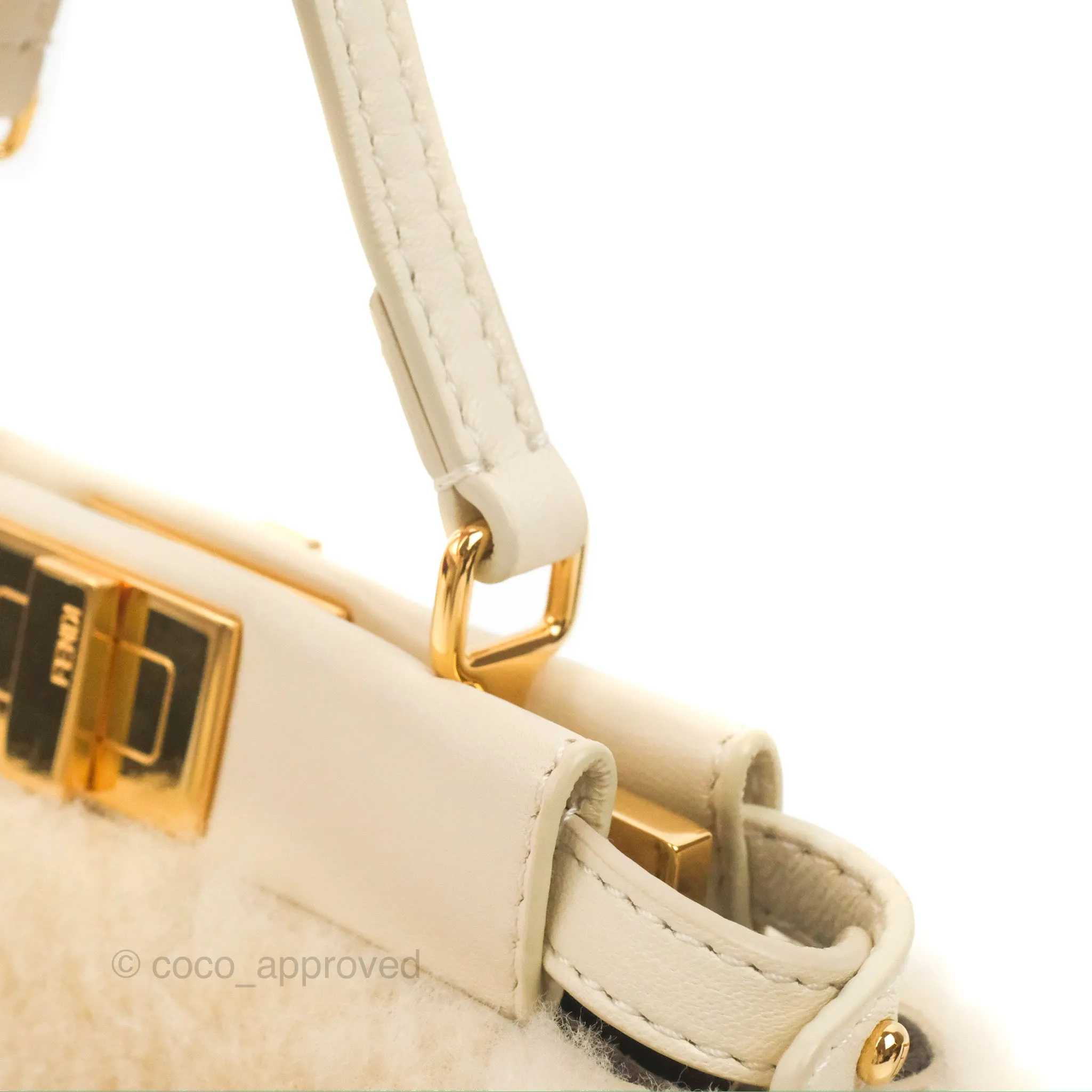 Fendi Micro Peekaboo Bag White Shearling Gold Hardware