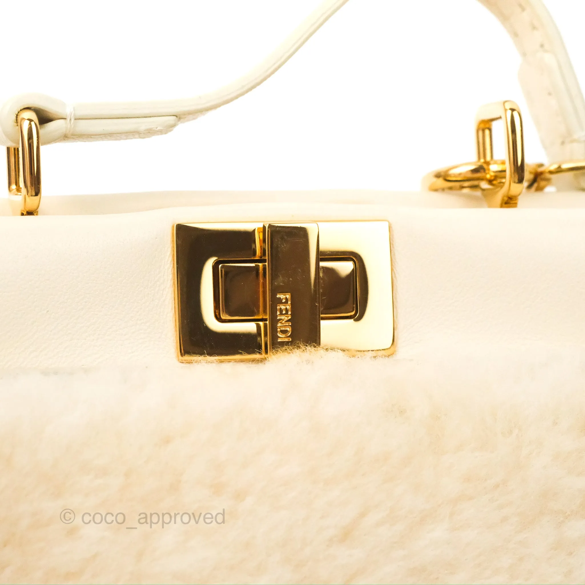 Fendi Micro Peekaboo Bag White Shearling Gold Hardware