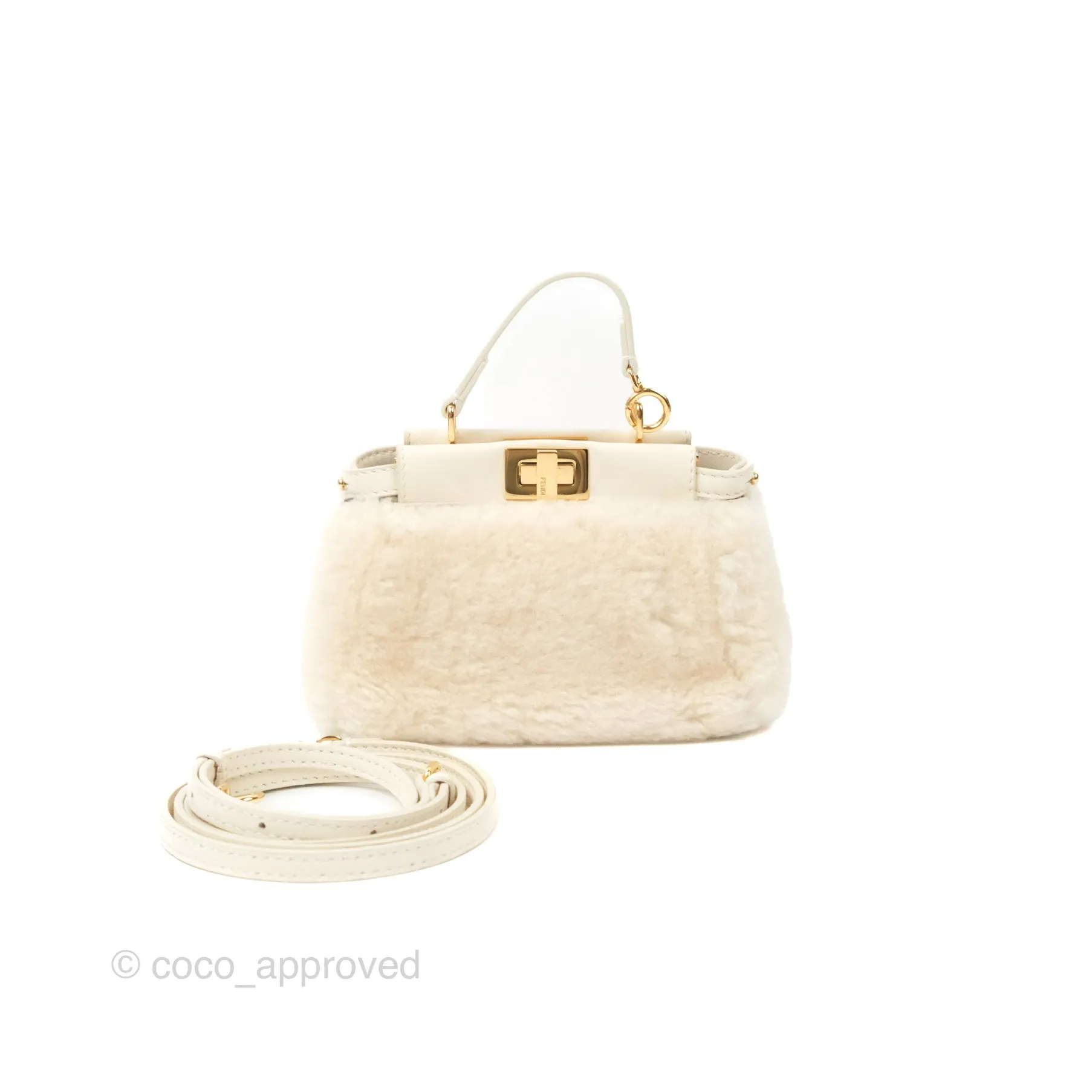 Fendi Micro Peekaboo Bag White Shearling Gold Hardware