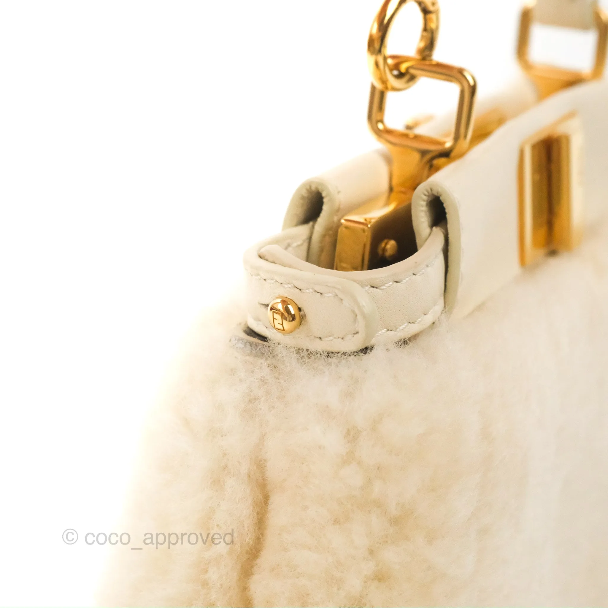 Fendi Micro Peekaboo Bag White Shearling Gold Hardware
