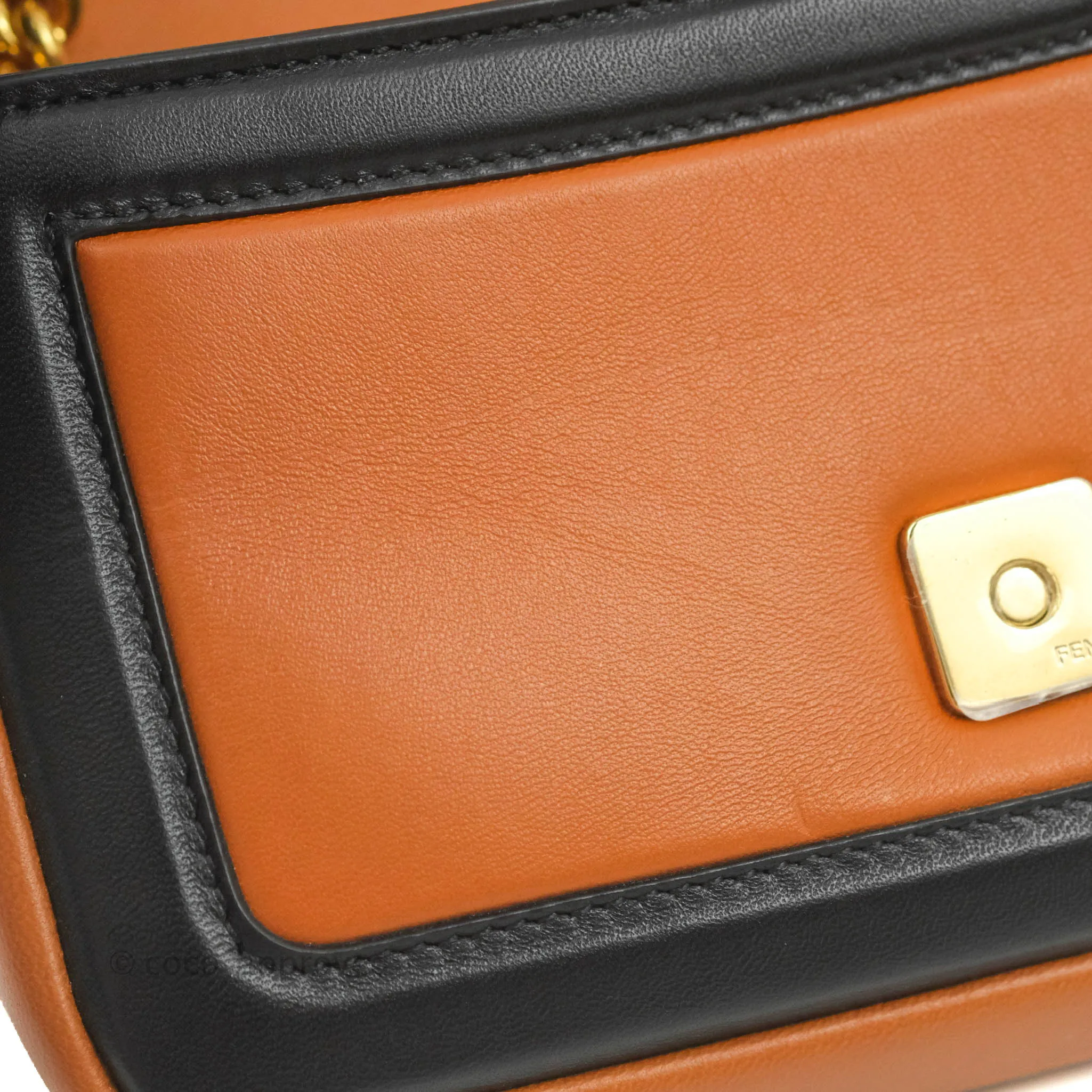 Fendi Mini Baguette Chain Bag Bi-Color Brown/Black Nappa