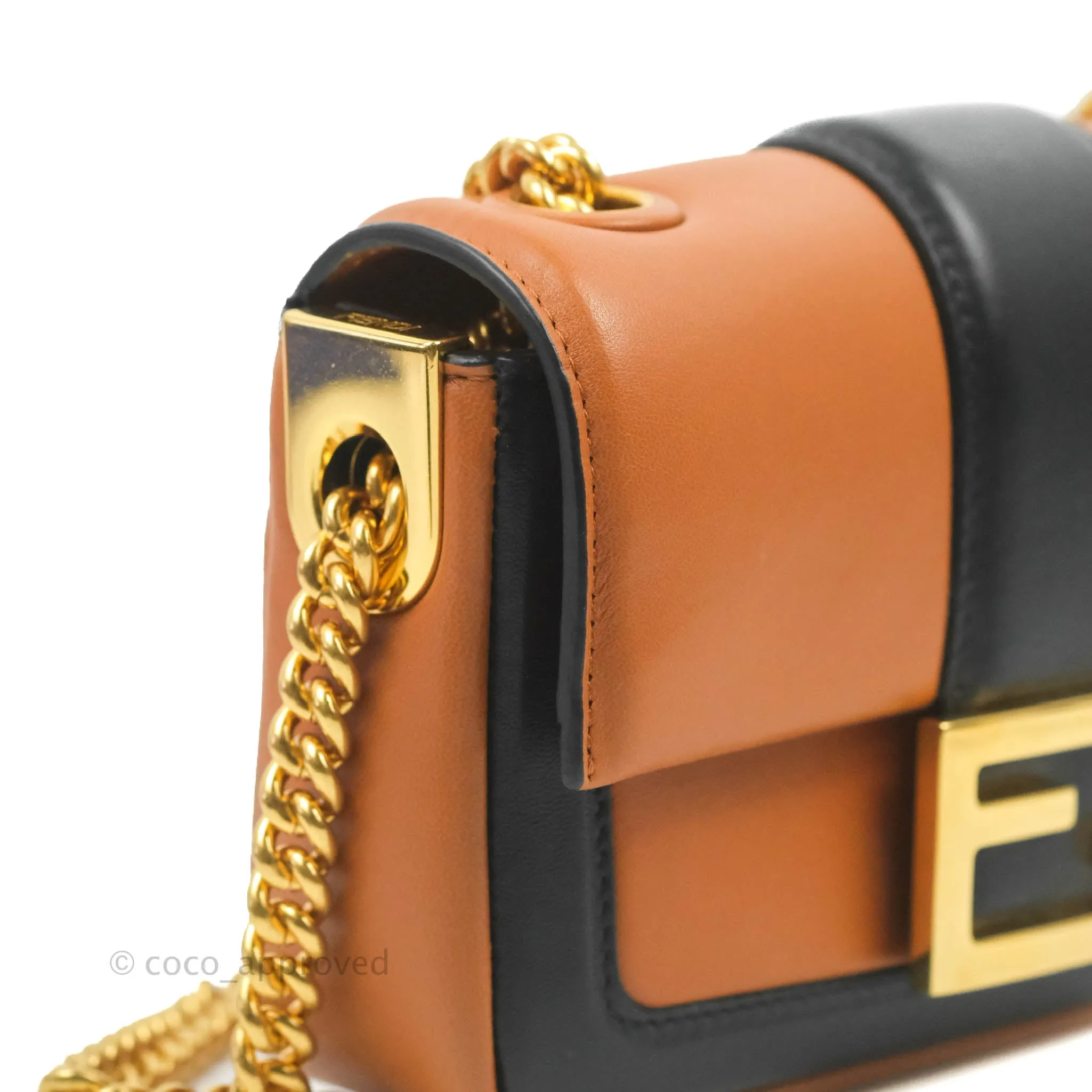 Fendi Mini Baguette Chain Bag Bi-Color Brown/Black Nappa