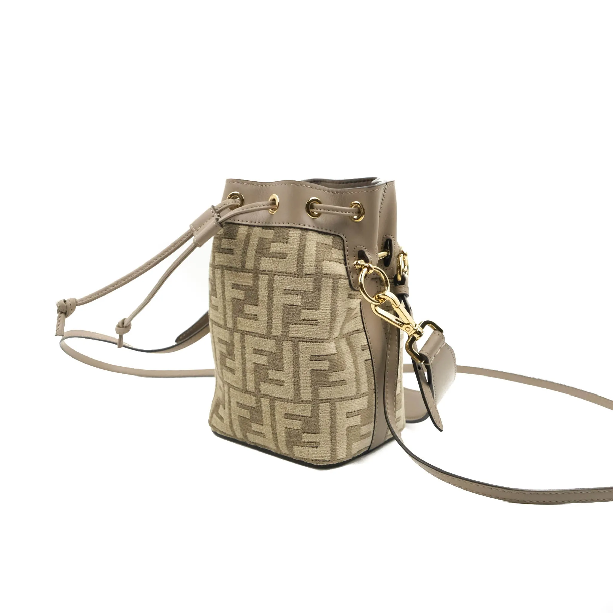 Fendi Mini Mon Tresor Bucket Bag Dove Grey Tapestry Fabric