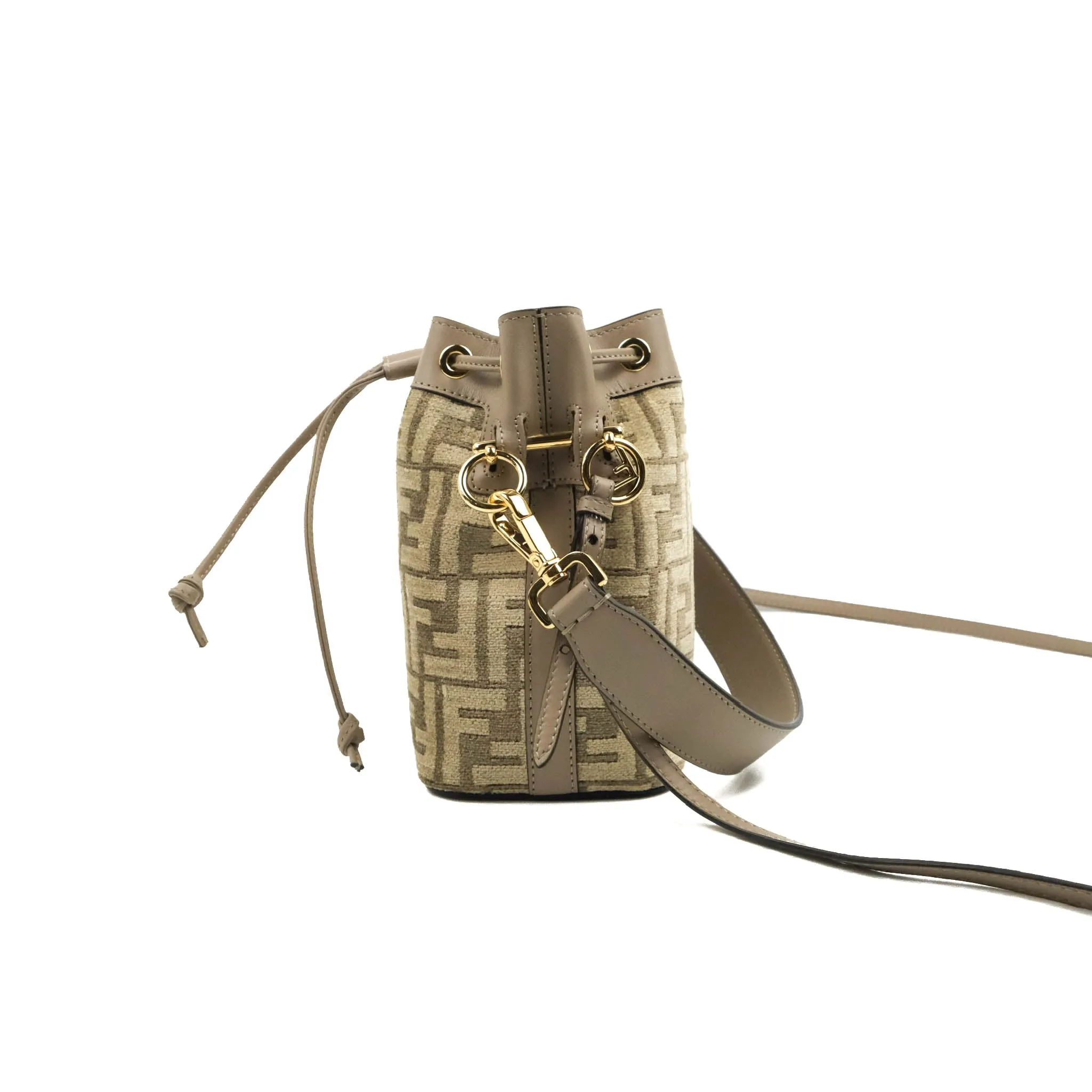 Fendi Mini Mon Tresor Bucket Bag Dove Grey Tapestry Fabric