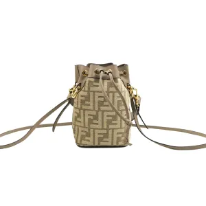 Fendi Mini Mon Tresor Bucket Bag Dove Grey Tapestry Fabric