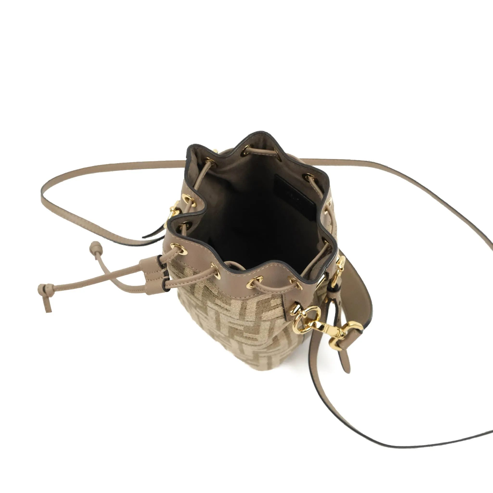 Fendi Mini Mon Tresor Bucket Bag Dove Grey Tapestry Fabric