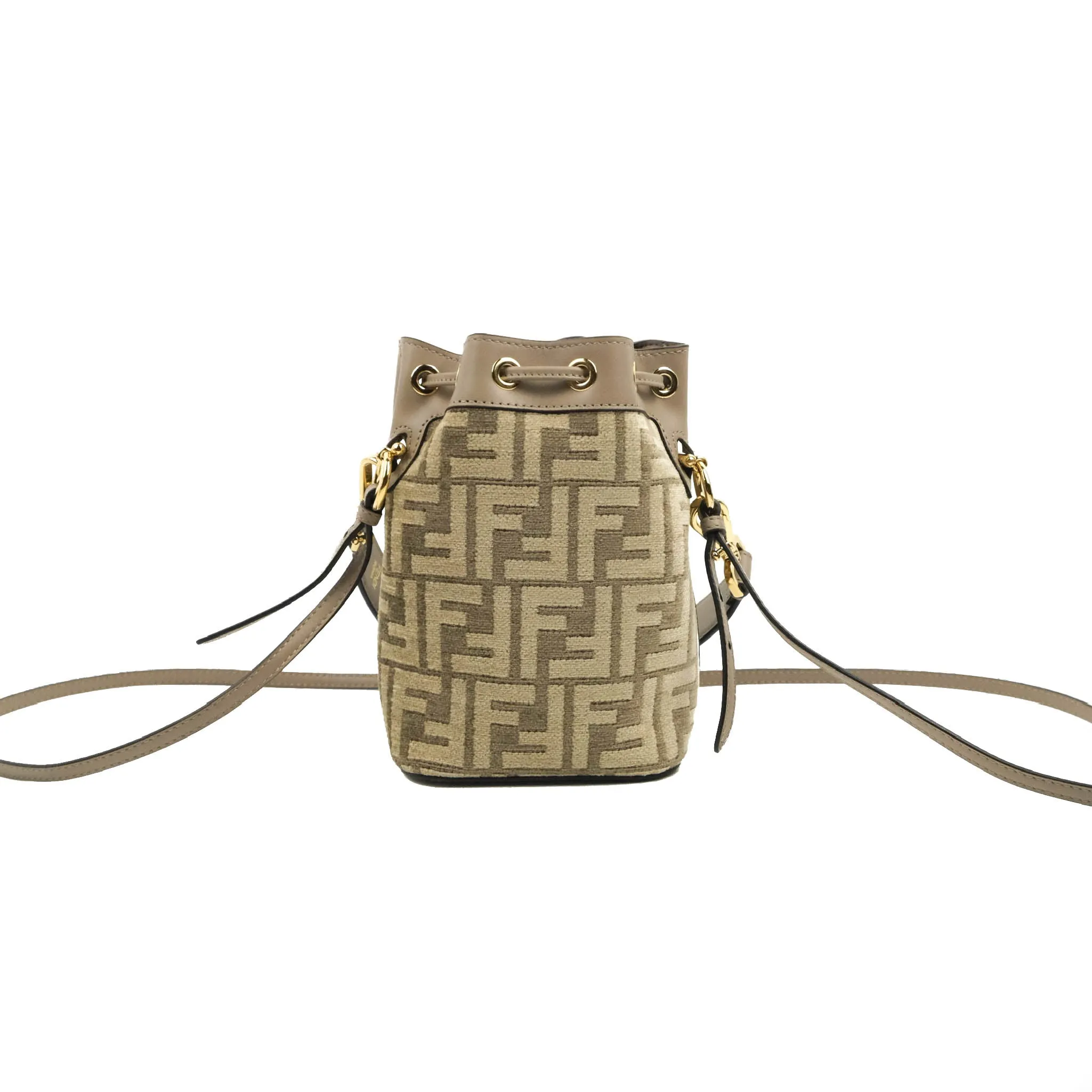 Fendi Mini Mon Tresor Bucket Bag Dove Grey Tapestry Fabric