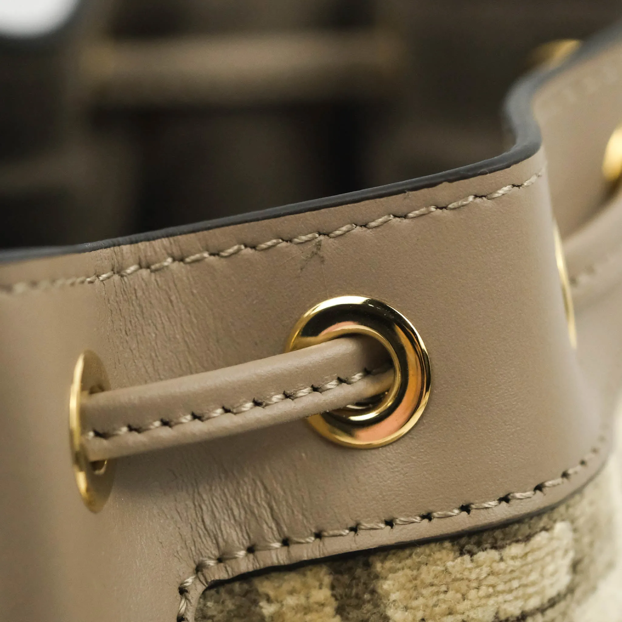 Fendi Mini Mon Tresor Bucket Bag Dove Grey Tapestry Fabric