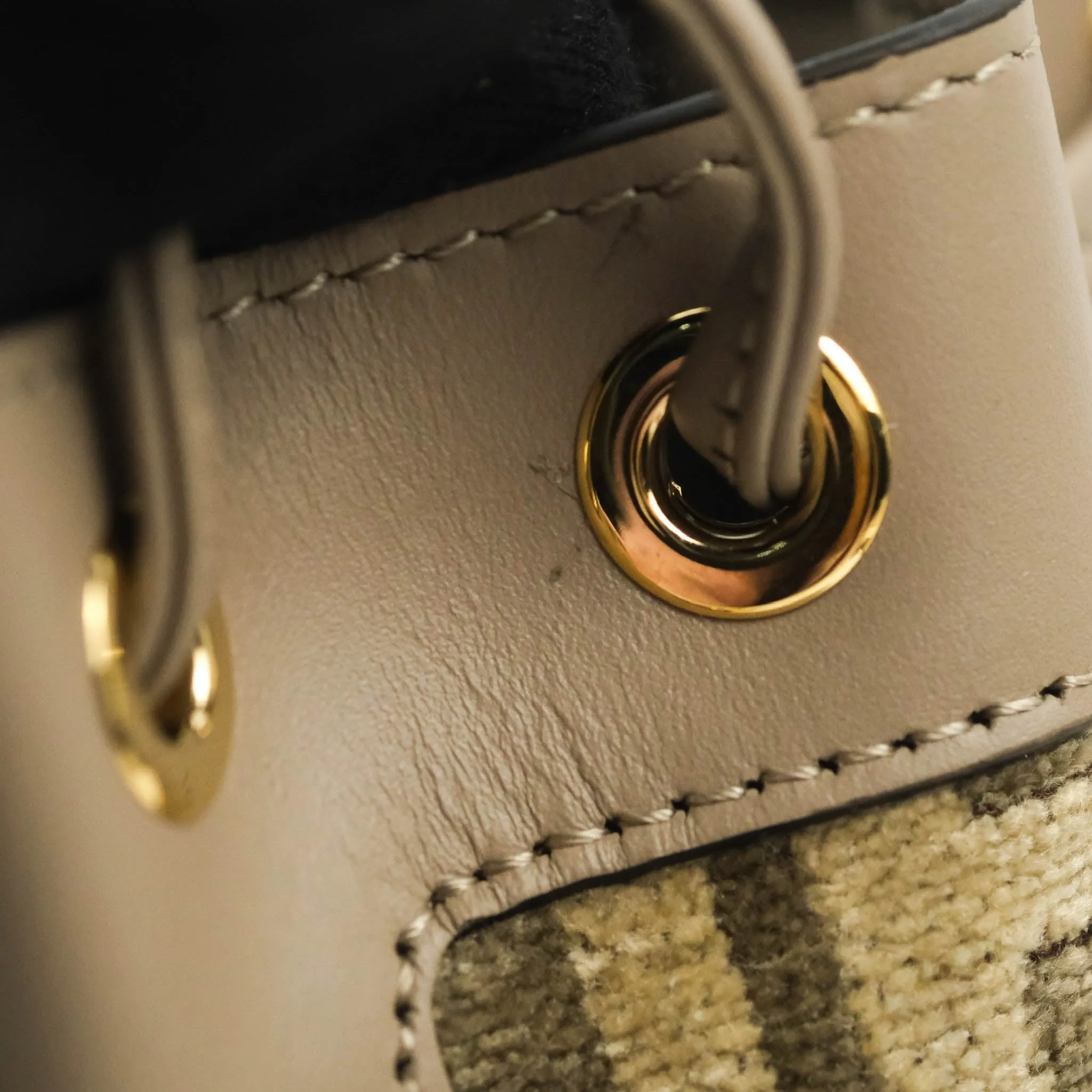 Fendi Mini Mon Tresor Bucket Bag Dove Grey Tapestry Fabric