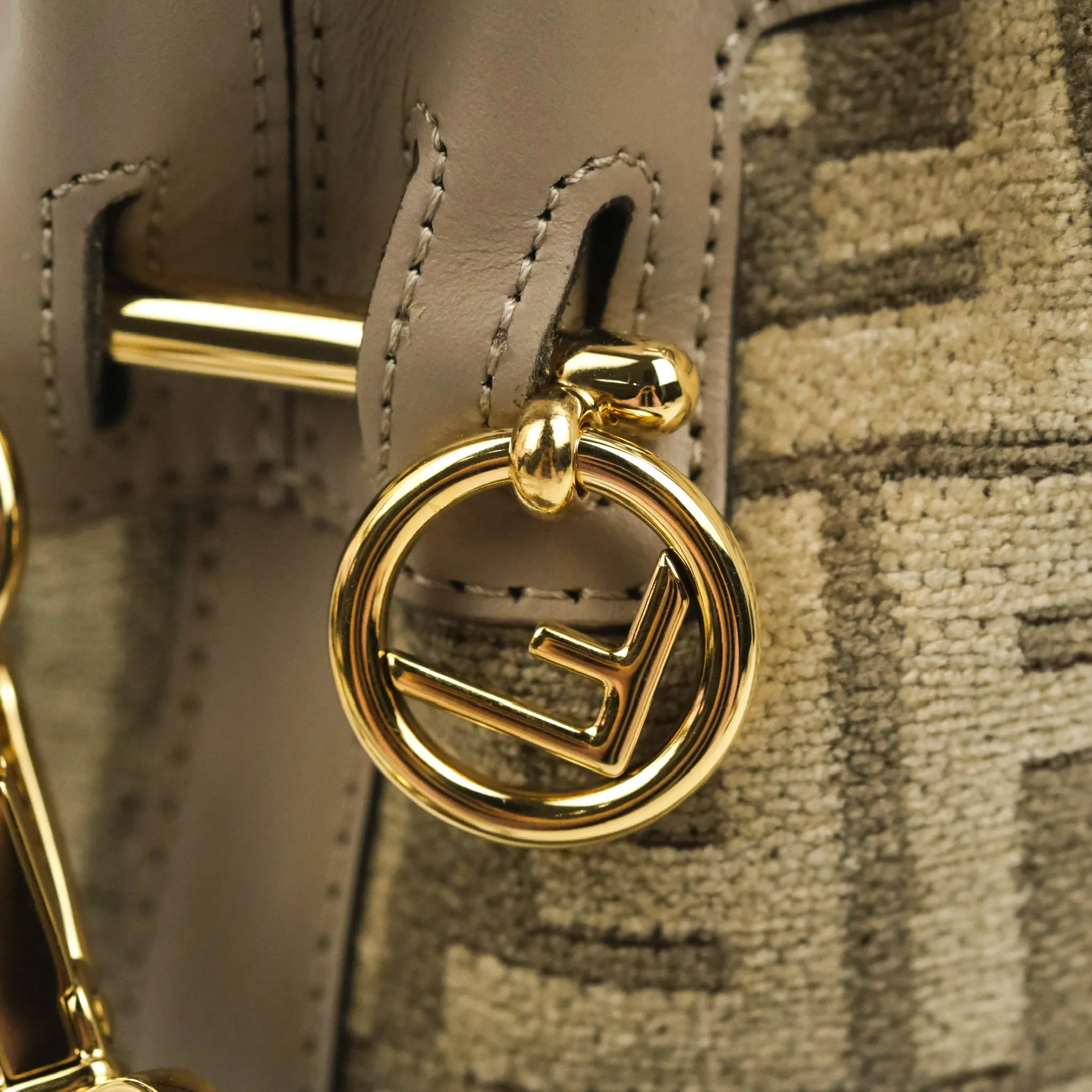 Fendi Mini Mon Tresor Bucket Bag Dove Grey Tapestry Fabric