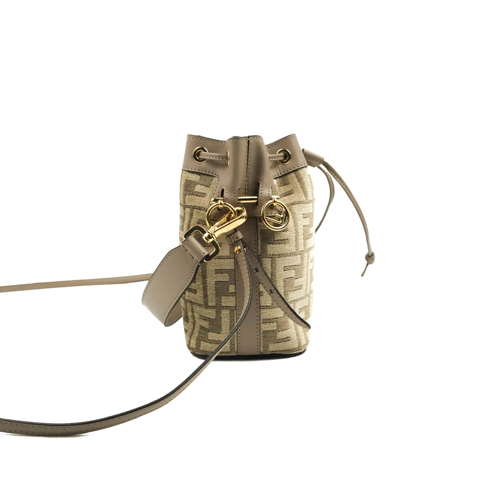 Fendi Mini Mon Tresor Bucket Bag Dove Grey Tapestry Fabric