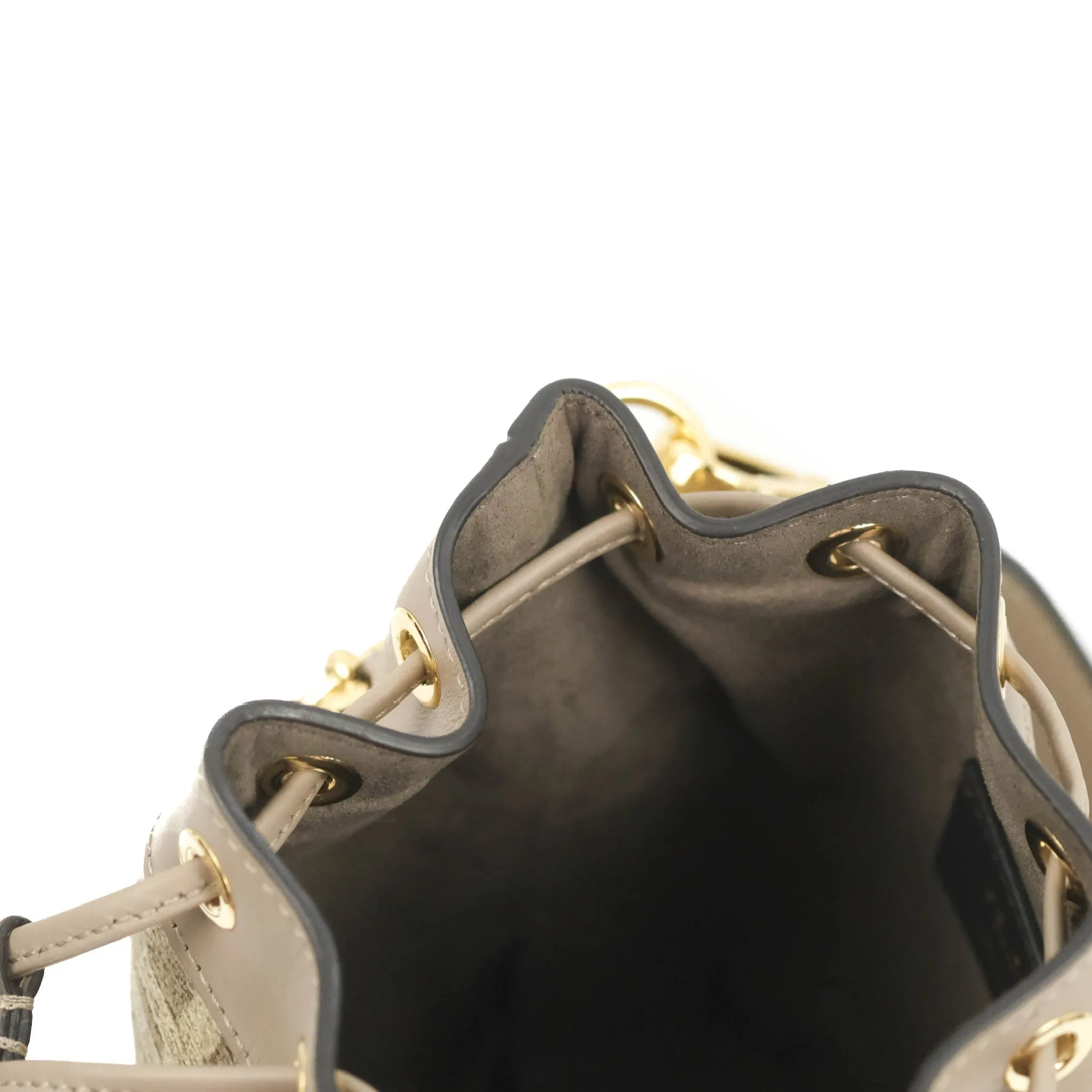 Fendi Mini Mon Tresor Bucket Bag Dove Grey Tapestry Fabric
