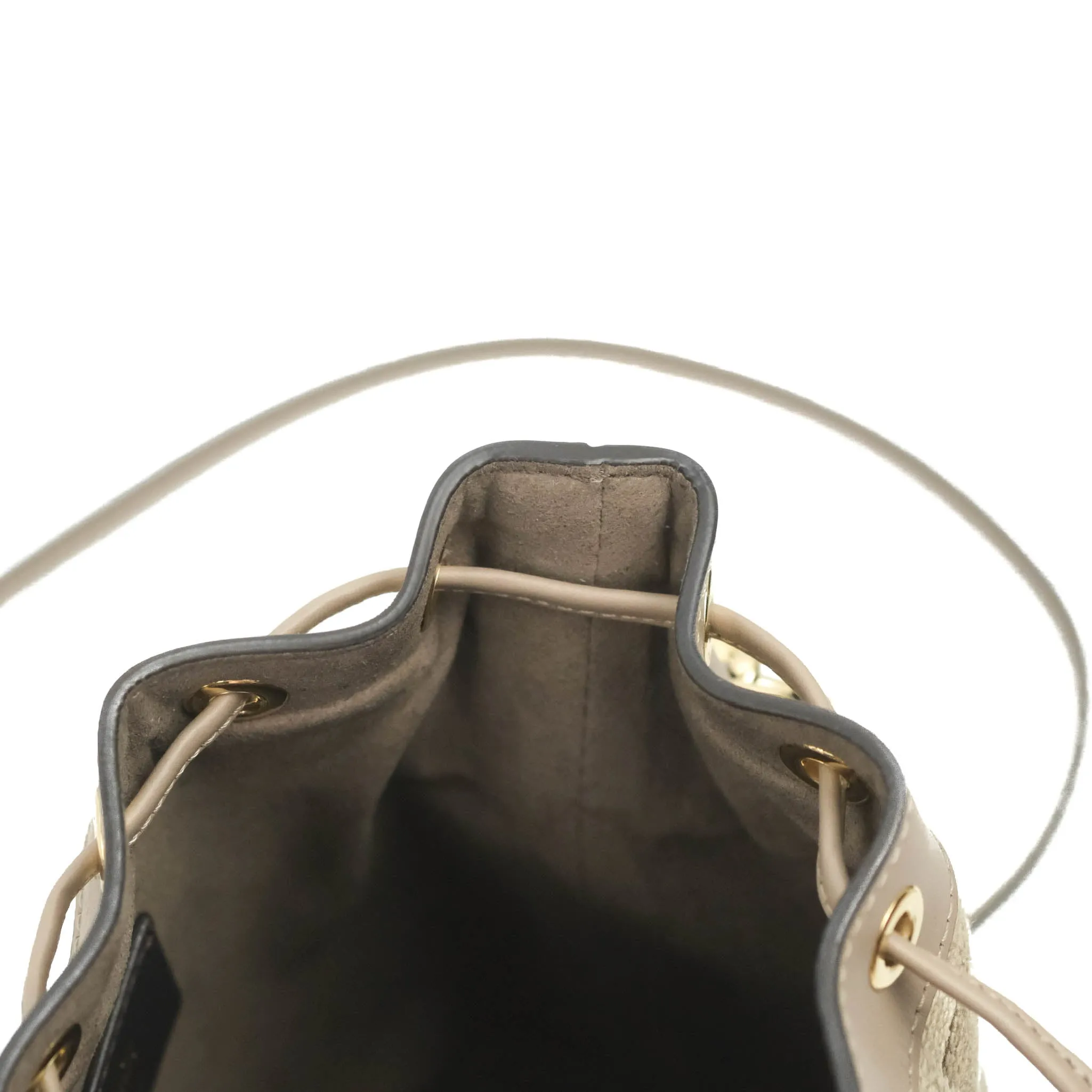 Fendi Mini Mon Tresor Bucket Bag Dove Grey Tapestry Fabric
