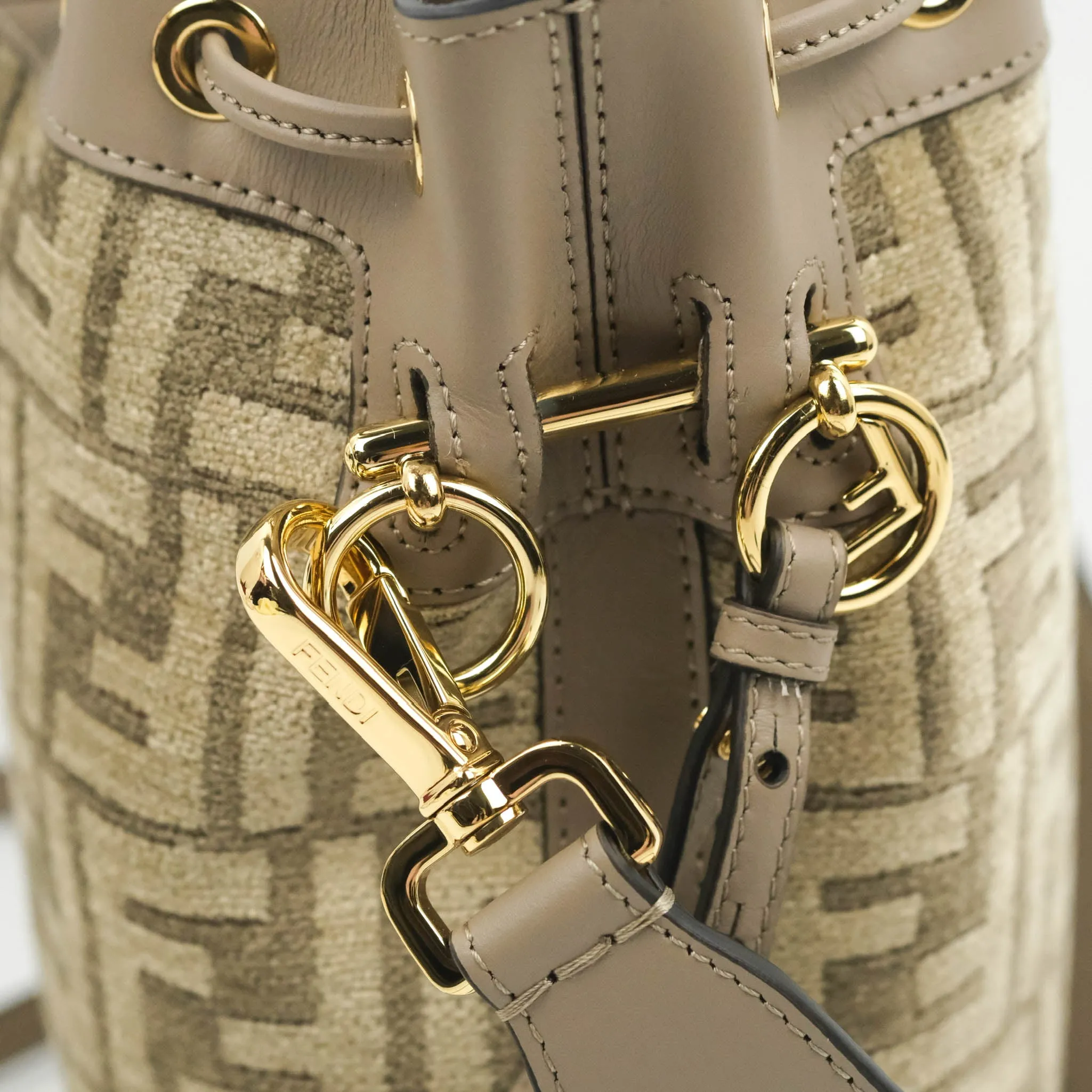 Fendi Mini Mon Tresor Bucket Bag Dove Grey Tapestry Fabric