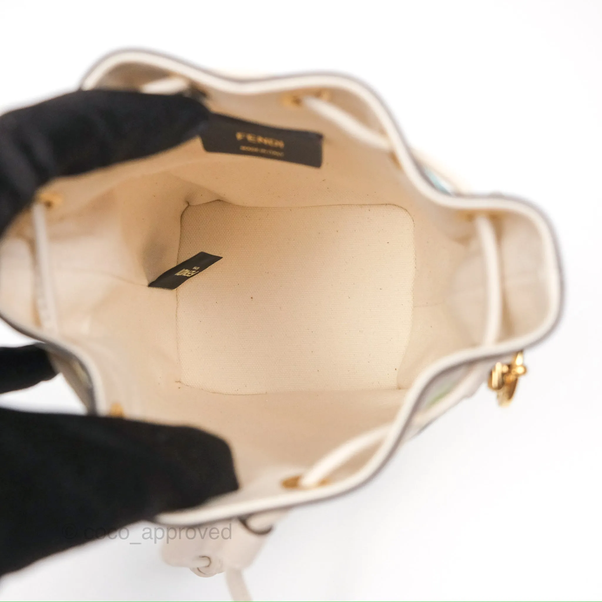 Fendi Mini Mon Tresor Bucket Bag In FF Canvas Grezzo Multicolor Latte Gold Hardware