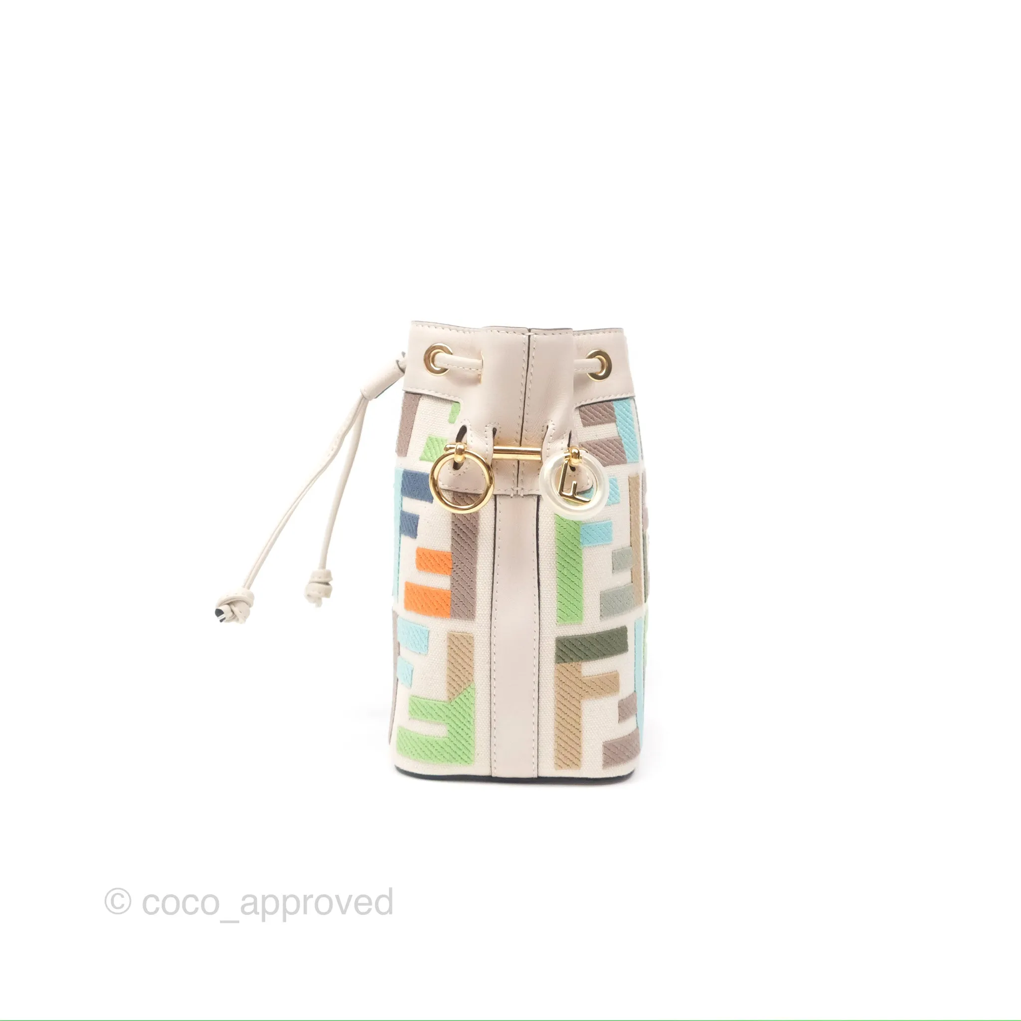 Fendi Mini Mon Tresor Bucket Bag In FF Canvas Grezzo Multicolor Latte Gold Hardware