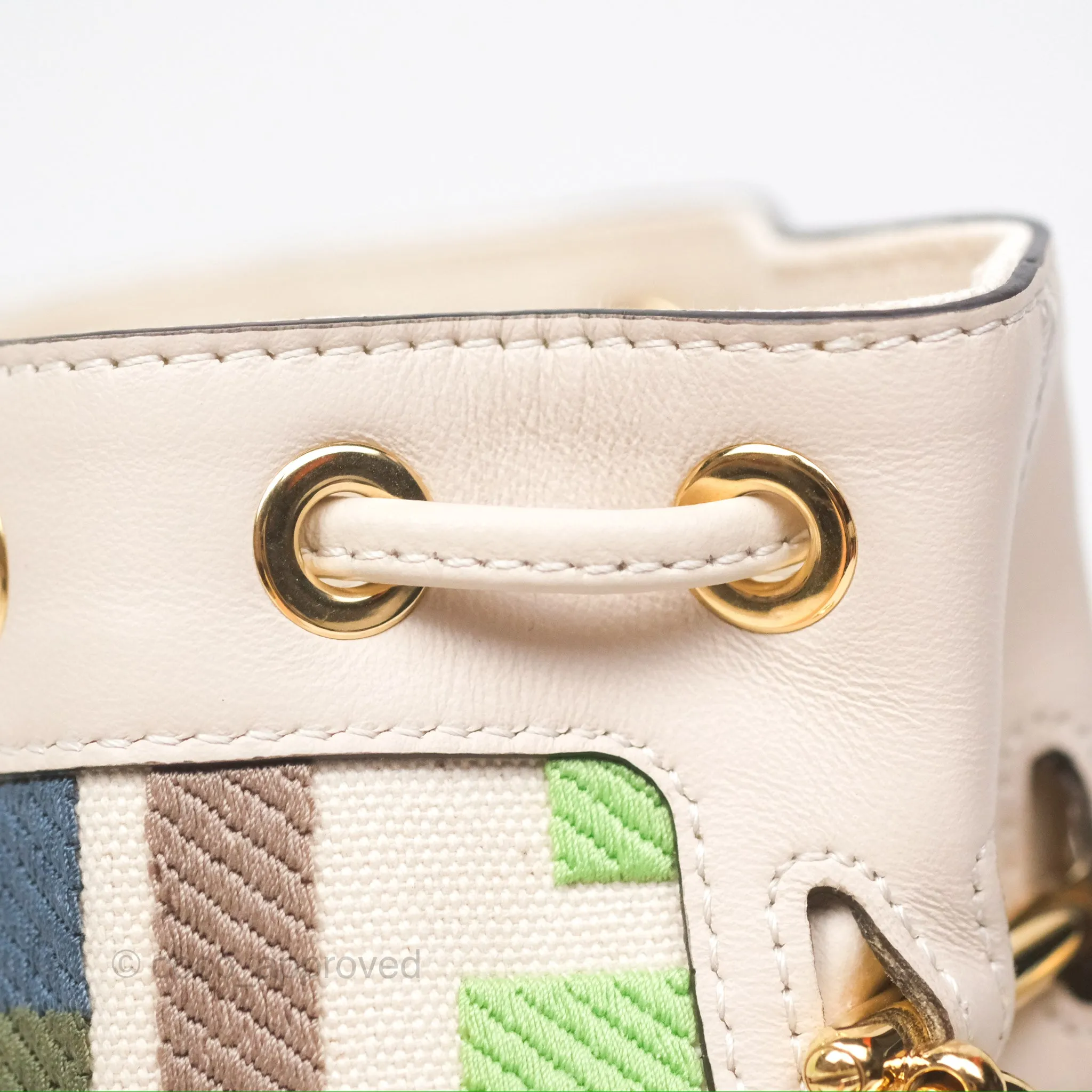Fendi Mini Mon Tresor Bucket Bag In FF Canvas Grezzo Multicolor Latte Gold Hardware