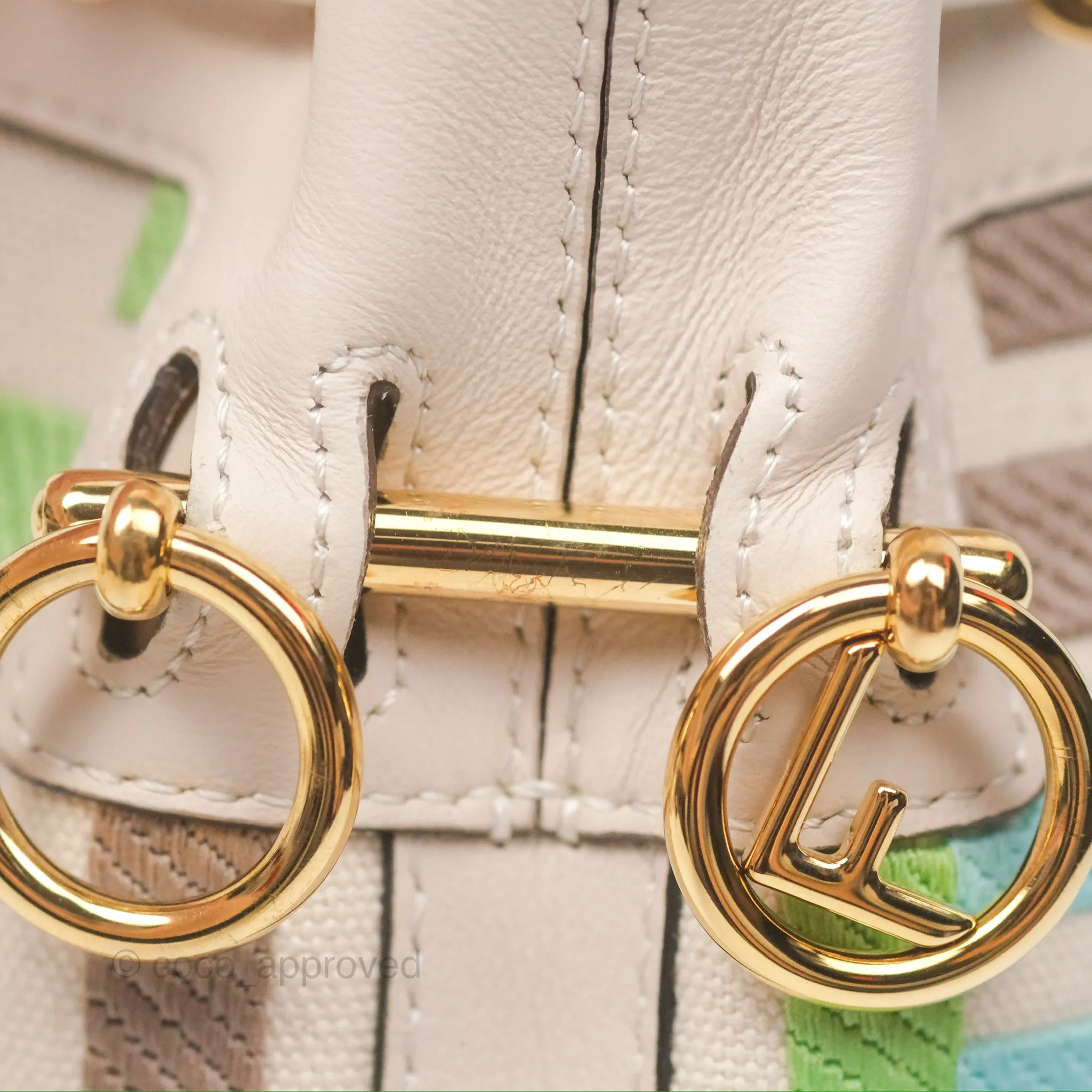 Fendi Mini Mon Tresor Bucket Bag In FF Canvas Grezzo Multicolor Latte Gold Hardware