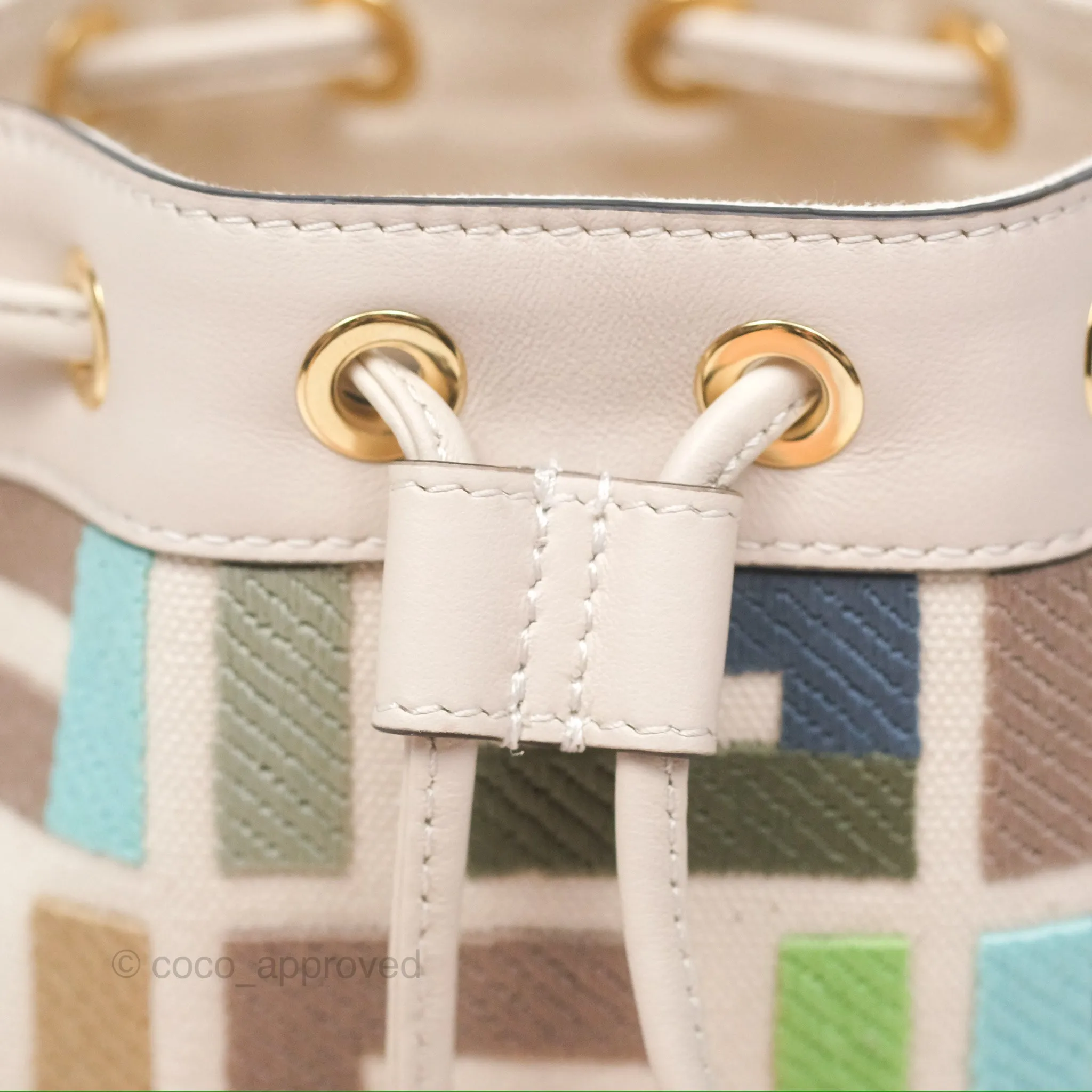 Fendi Mini Mon Tresor Bucket Bag In FF Canvas Grezzo Multicolor Latte Gold Hardware