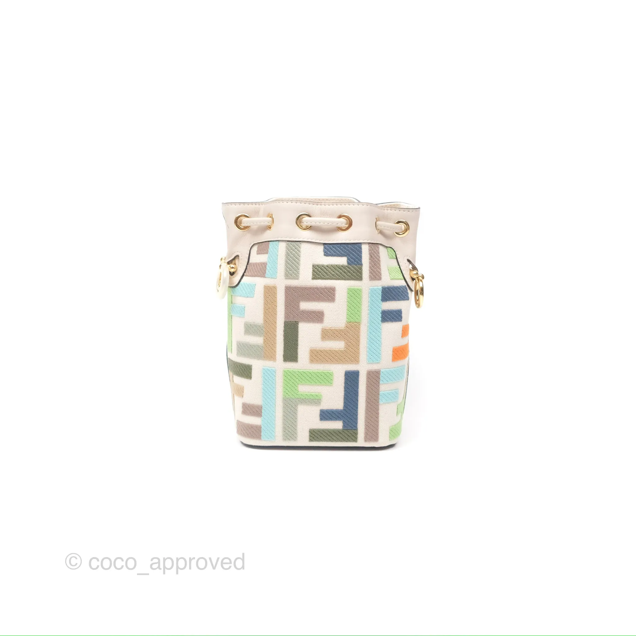 Fendi Mini Mon Tresor Bucket Bag In FF Canvas Grezzo Multicolor Latte Gold Hardware