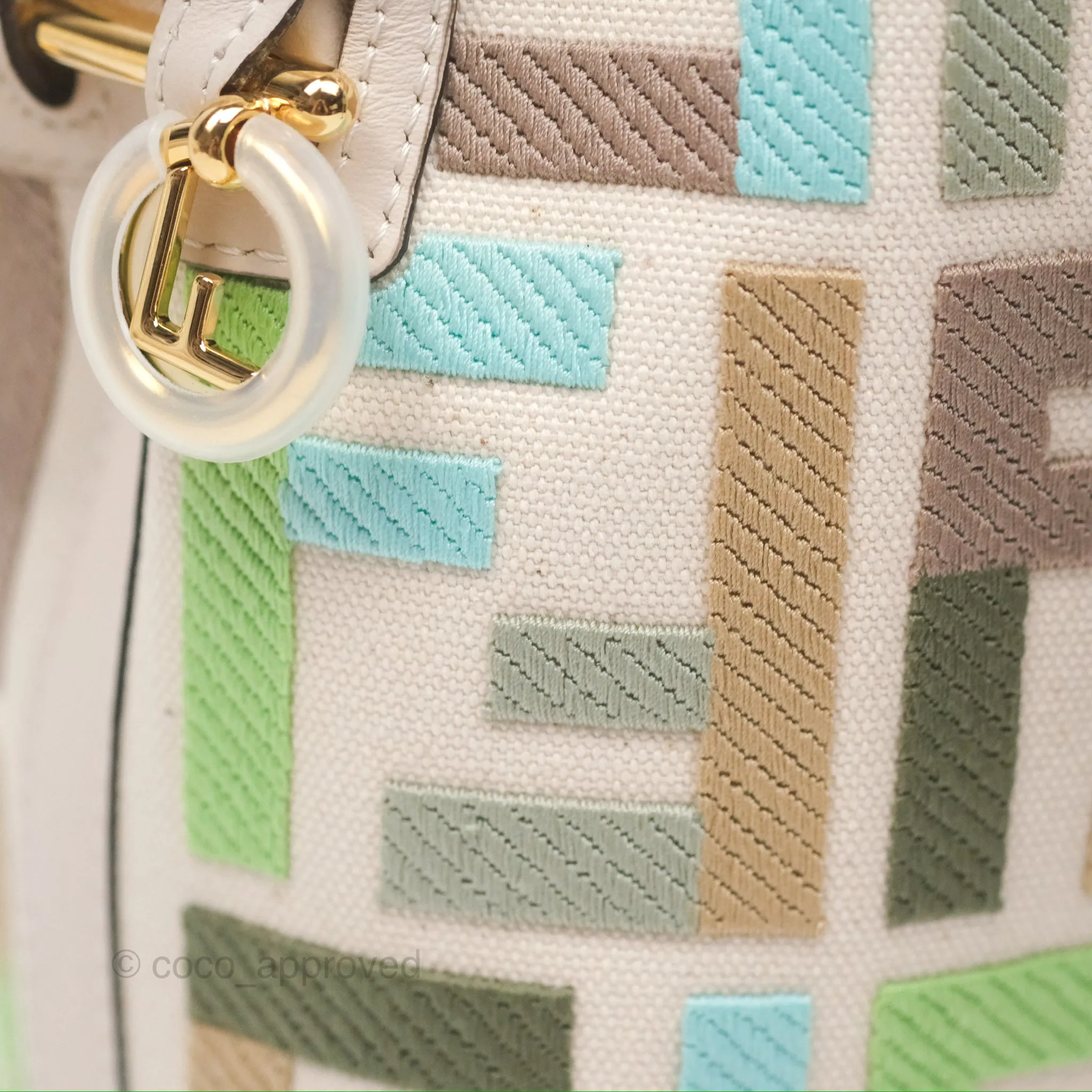 Fendi Mini Mon Tresor Bucket Bag In FF Canvas Grezzo Multicolor Latte Gold Hardware