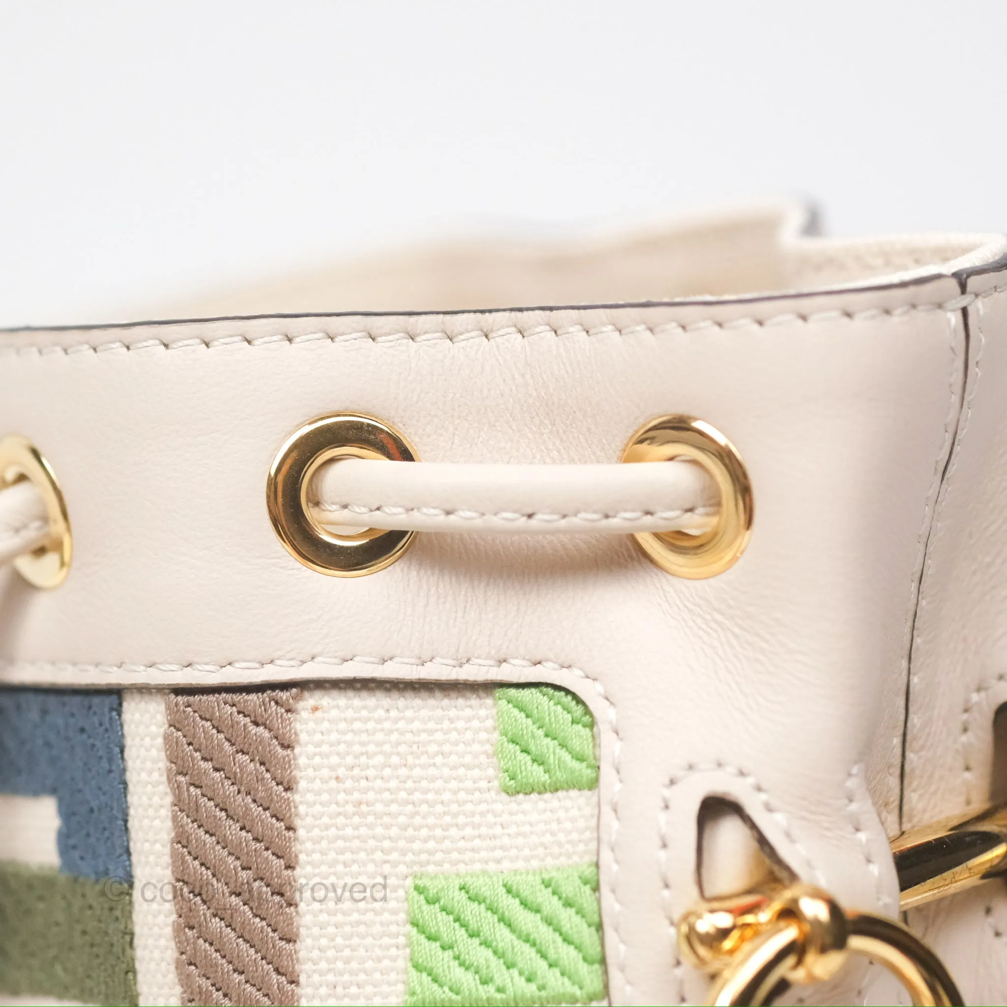 Fendi Mini Mon Tresor Bucket Bag In FF Canvas Grezzo Multicolor Latte Gold Hardware