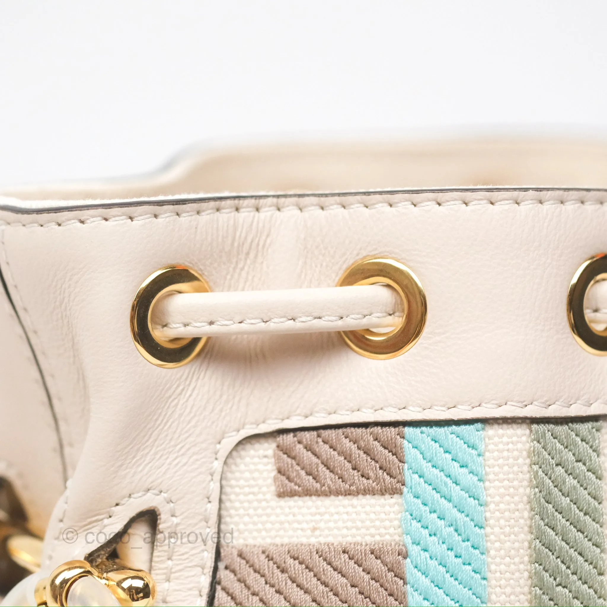 Fendi Mini Mon Tresor Bucket Bag In FF Canvas Grezzo Multicolor Latte Gold Hardware