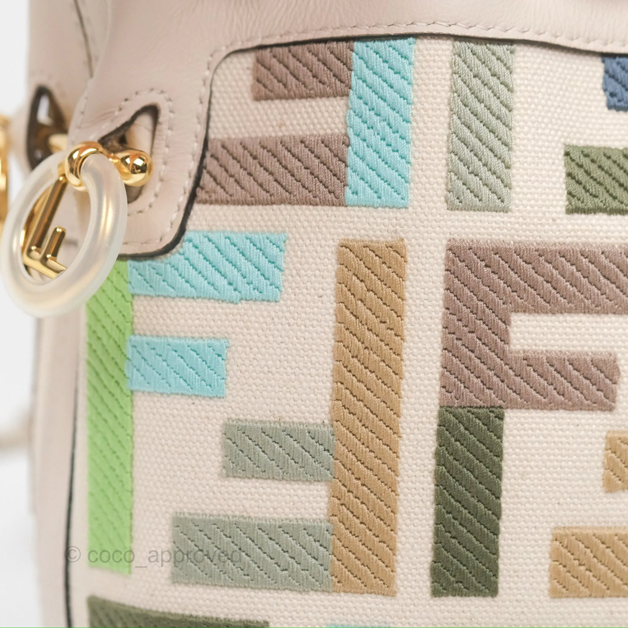 Fendi Mini Mon Tresor Bucket Bag In FF Canvas Grezzo Multicolor Latte Gold Hardware