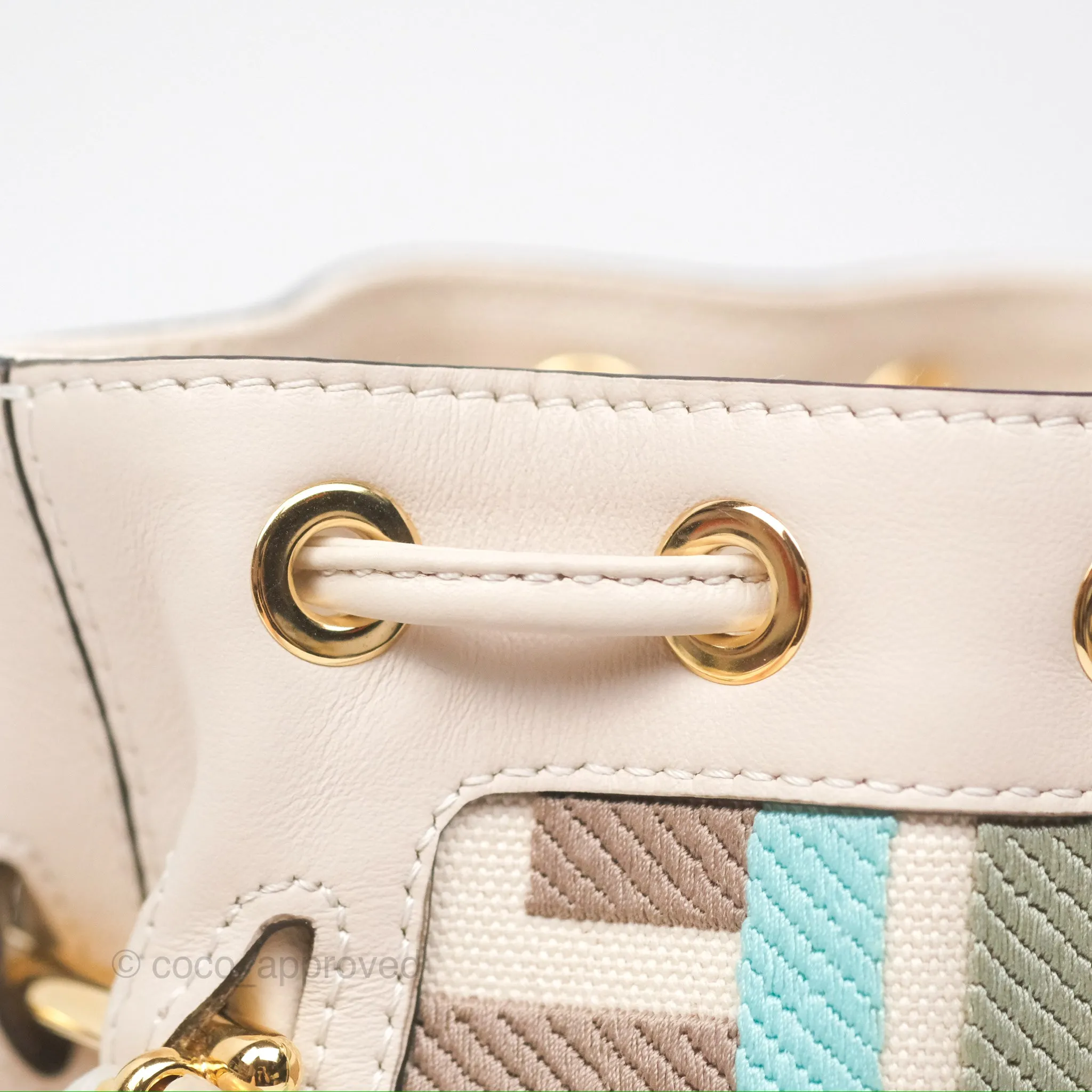 Fendi Mini Mon Tresor Bucket Bag In FF Canvas Grezzo Multicolor Latte Gold Hardware