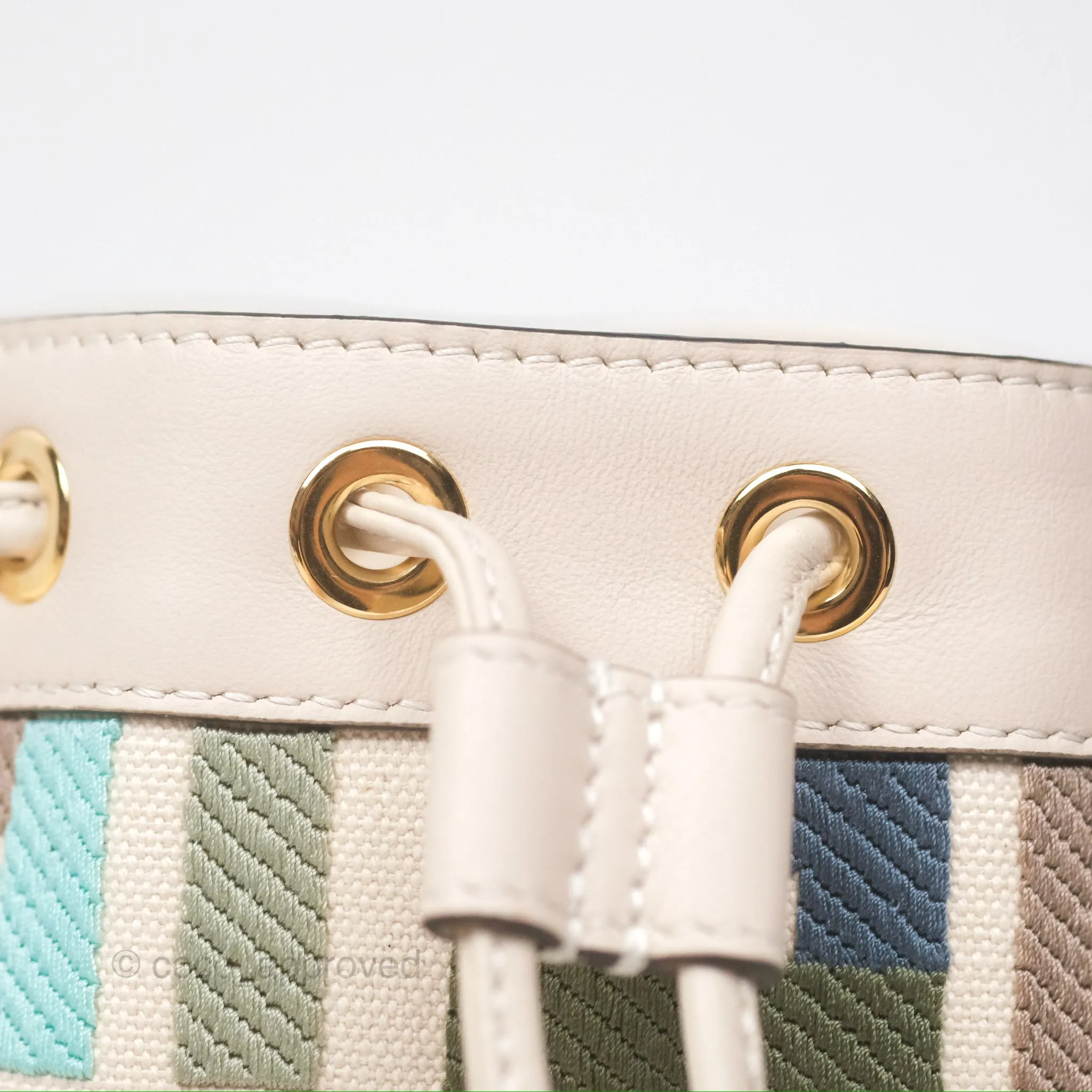 Fendi Mini Mon Tresor Bucket Bag In FF Canvas Grezzo Multicolor Latte Gold Hardware