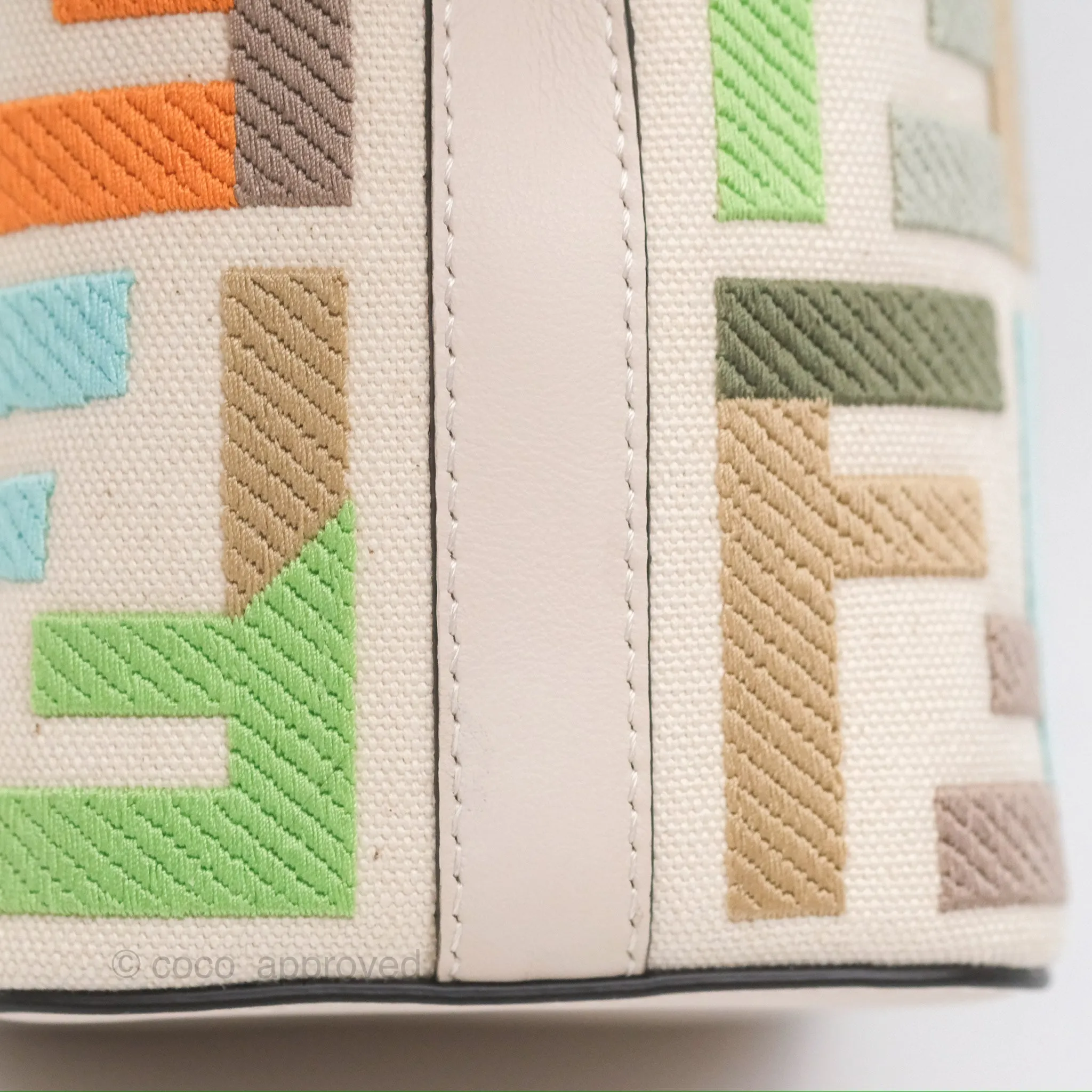 Fendi Mini Mon Tresor Bucket Bag In FF Canvas Grezzo Multicolor Latte Gold Hardware