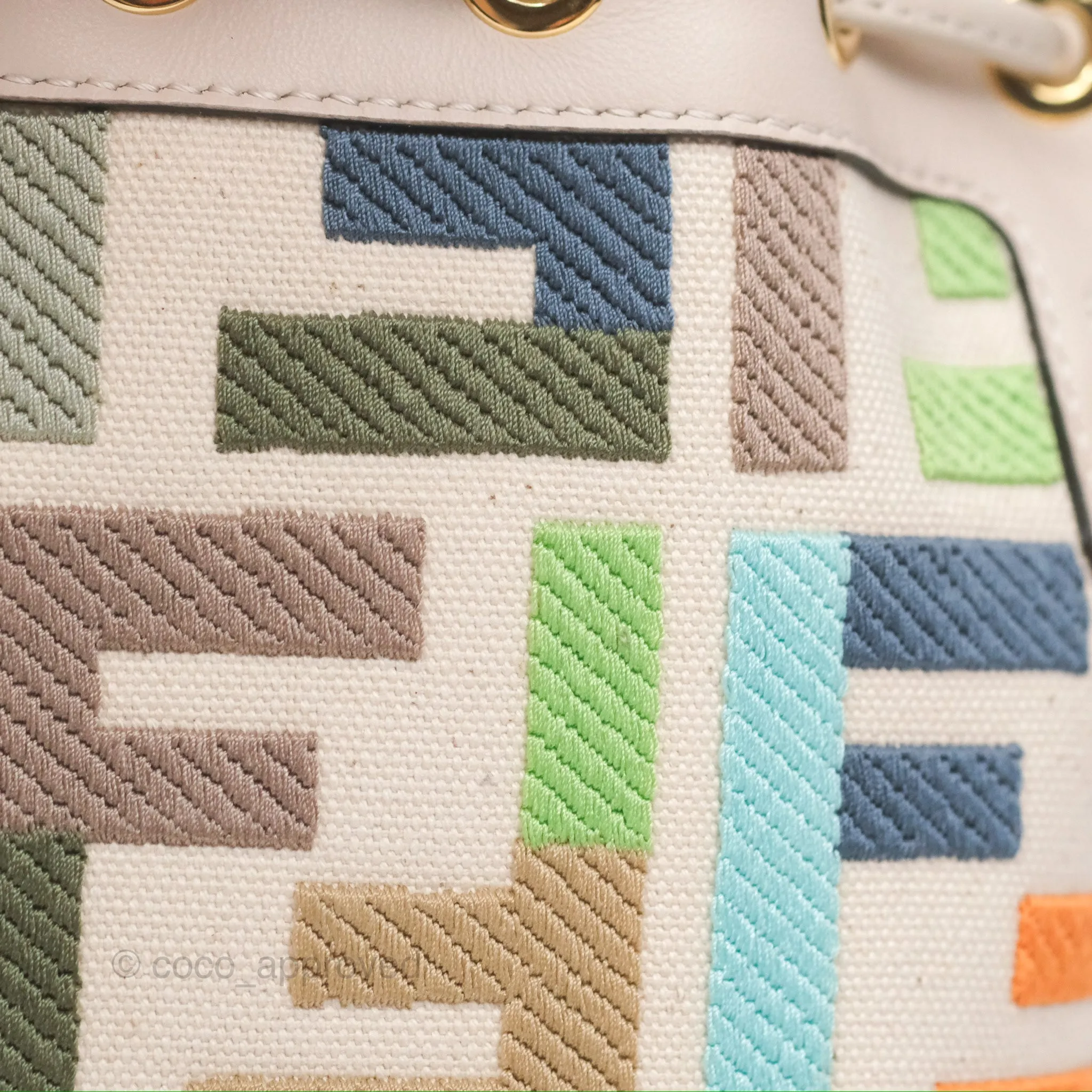 Fendi Mini Mon Tresor Bucket Bag In FF Canvas Grezzo Multicolor Latte Gold Hardware