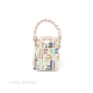 Fendi Mini Mon Tresor Bucket Bag In FF Canvas Grezzo Multicolor Latte Gold Hardware