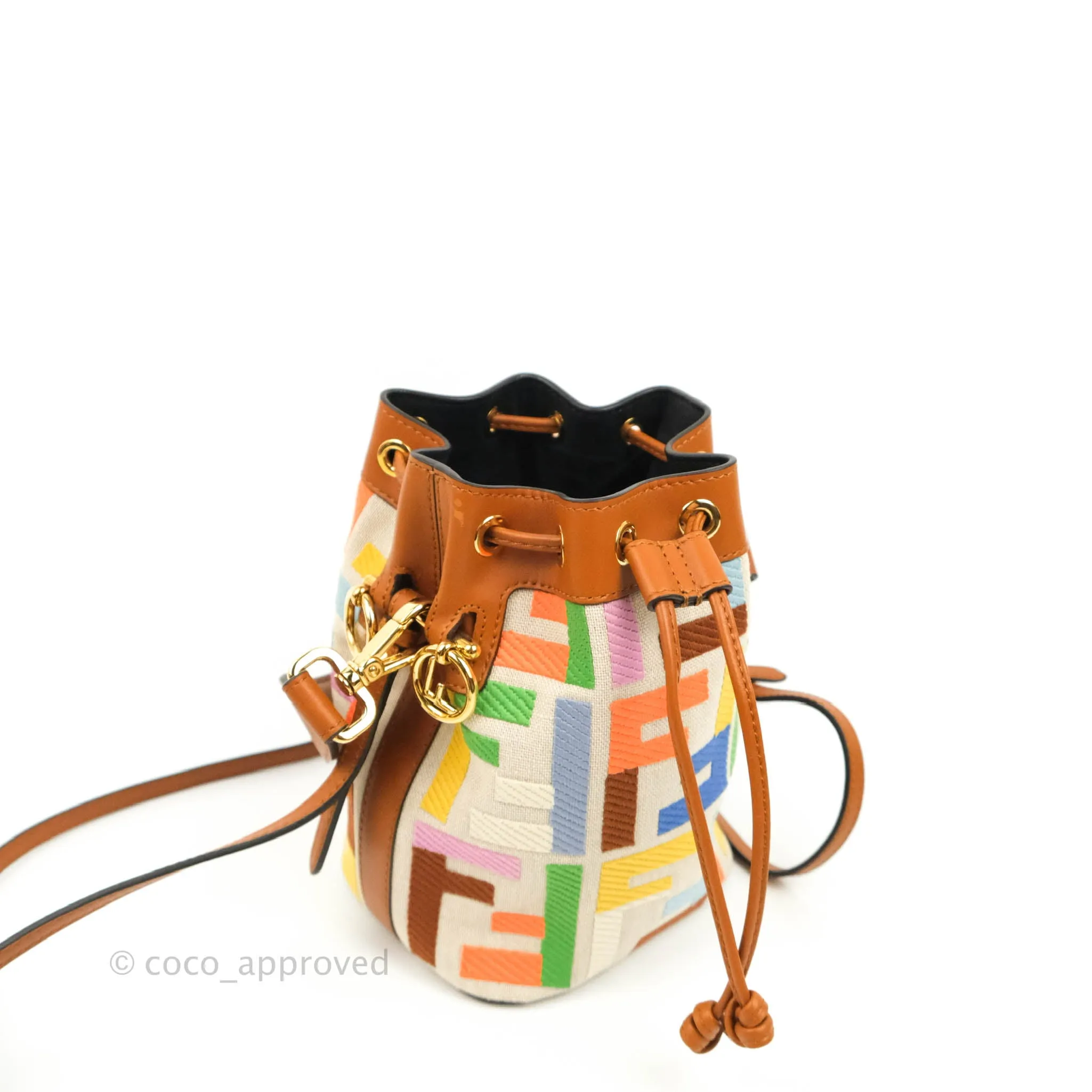 Fendi Mini Mon Tresor Bucket Bag In FF Motif Canvas Multicolor Gold Hardware