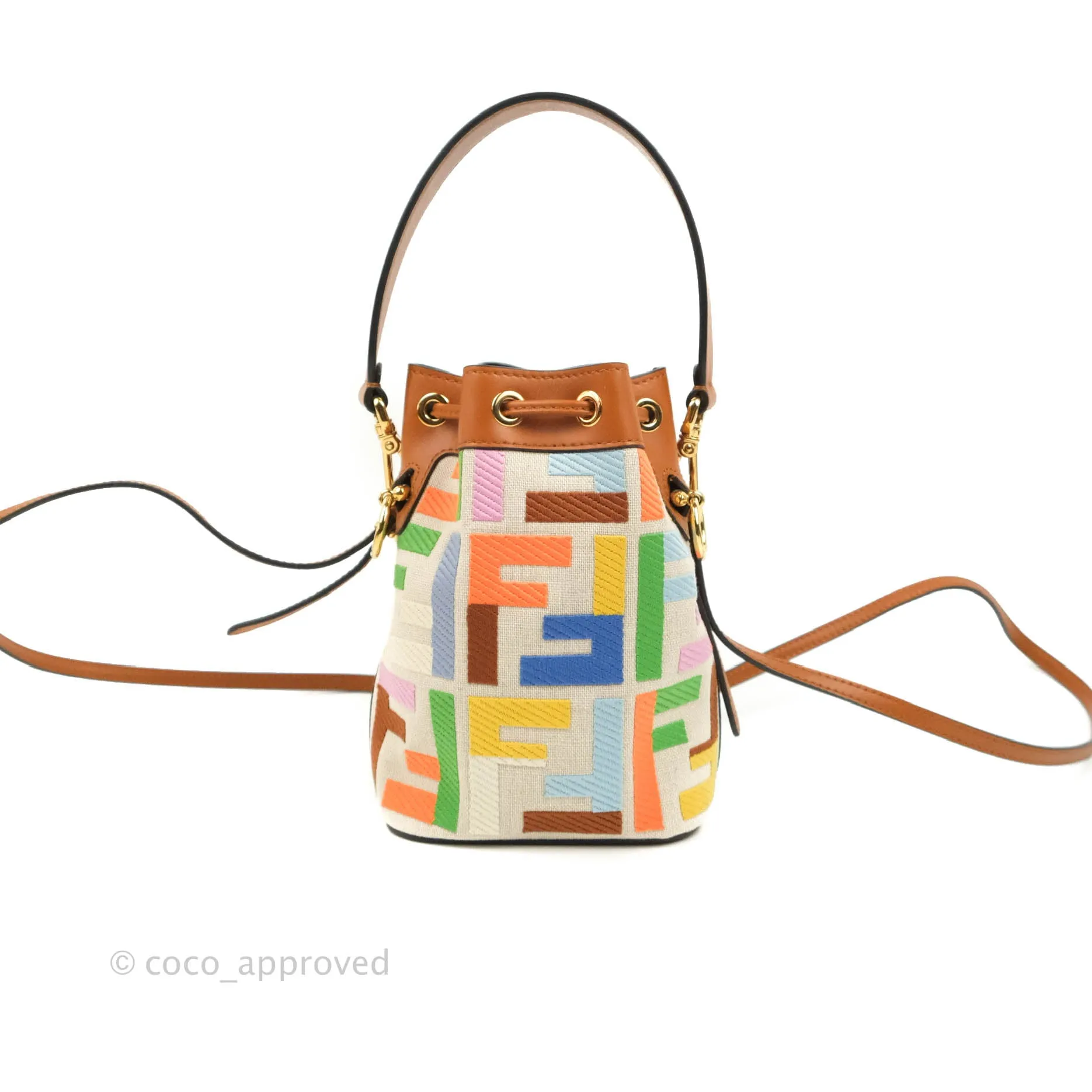 Fendi Mini Mon Tresor Bucket Bag In FF Motif Canvas Multicolor Gold Hardware