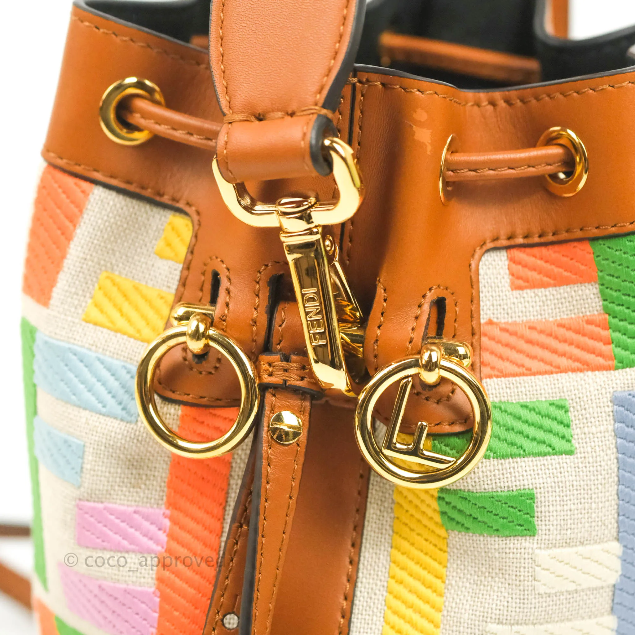 Fendi Mini Mon Tresor Bucket Bag In FF Motif Canvas Multicolor Gold Hardware