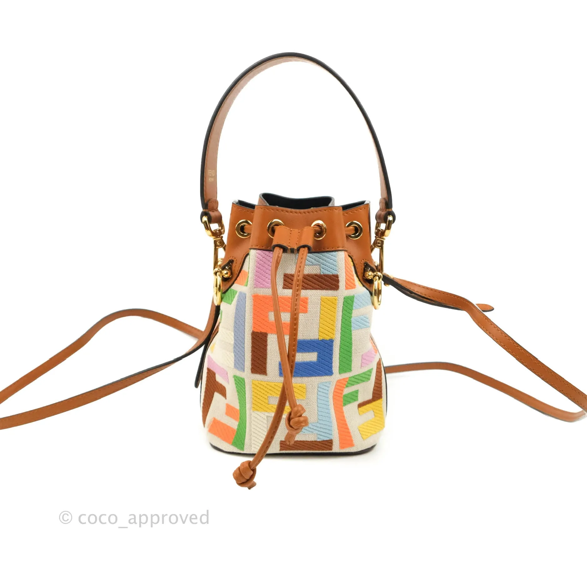 Fendi Mini Mon Tresor Bucket Bag In FF Motif Canvas Multicolor Gold Hardware