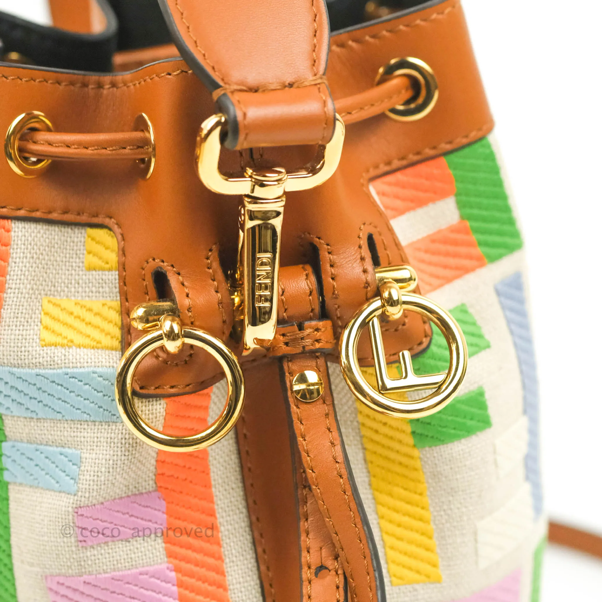 Fendi Mini Mon Tresor Bucket Bag In FF Motif Canvas Multicolor Gold Hardware