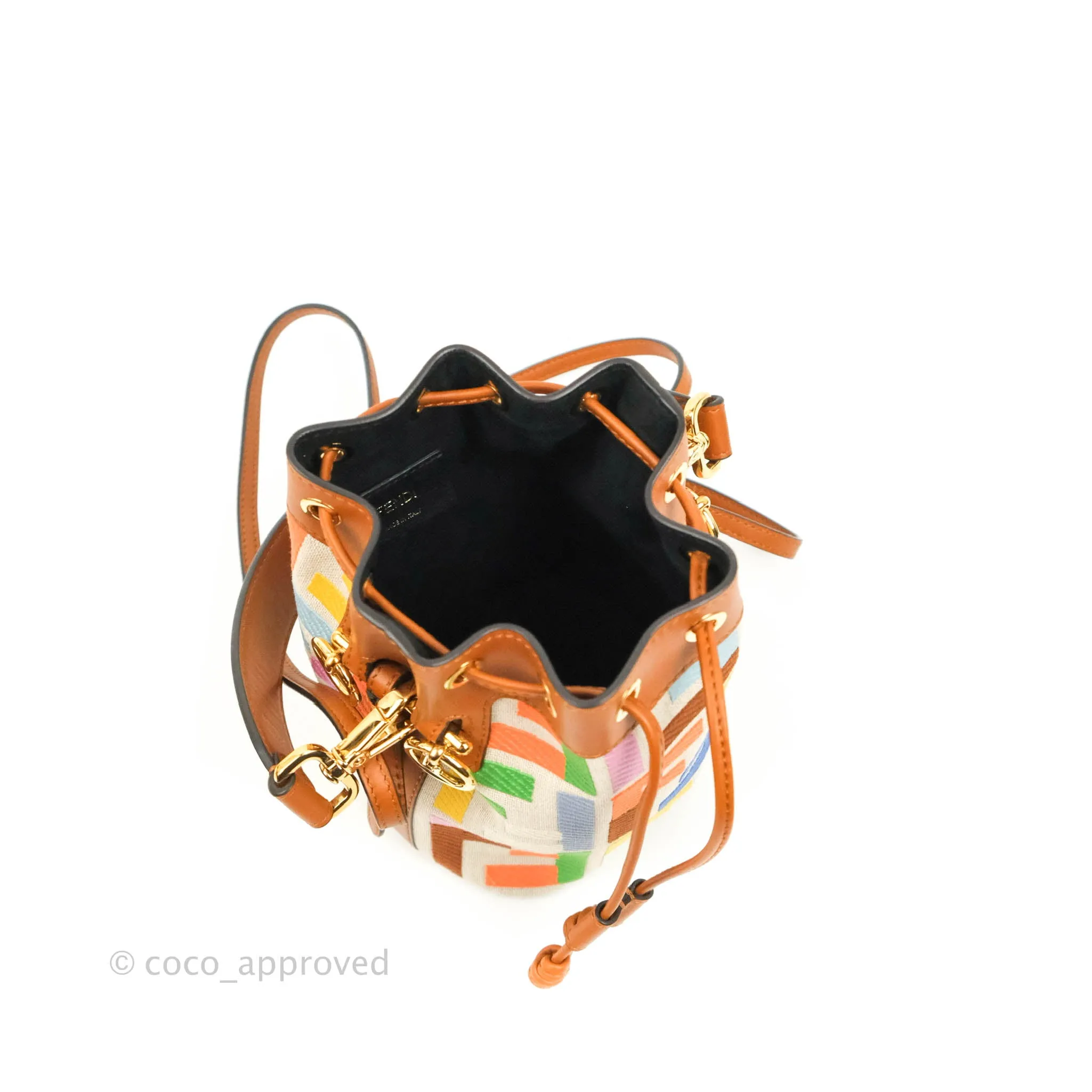 Fendi Mini Mon Tresor Bucket Bag In FF Motif Canvas Multicolor Gold Hardware