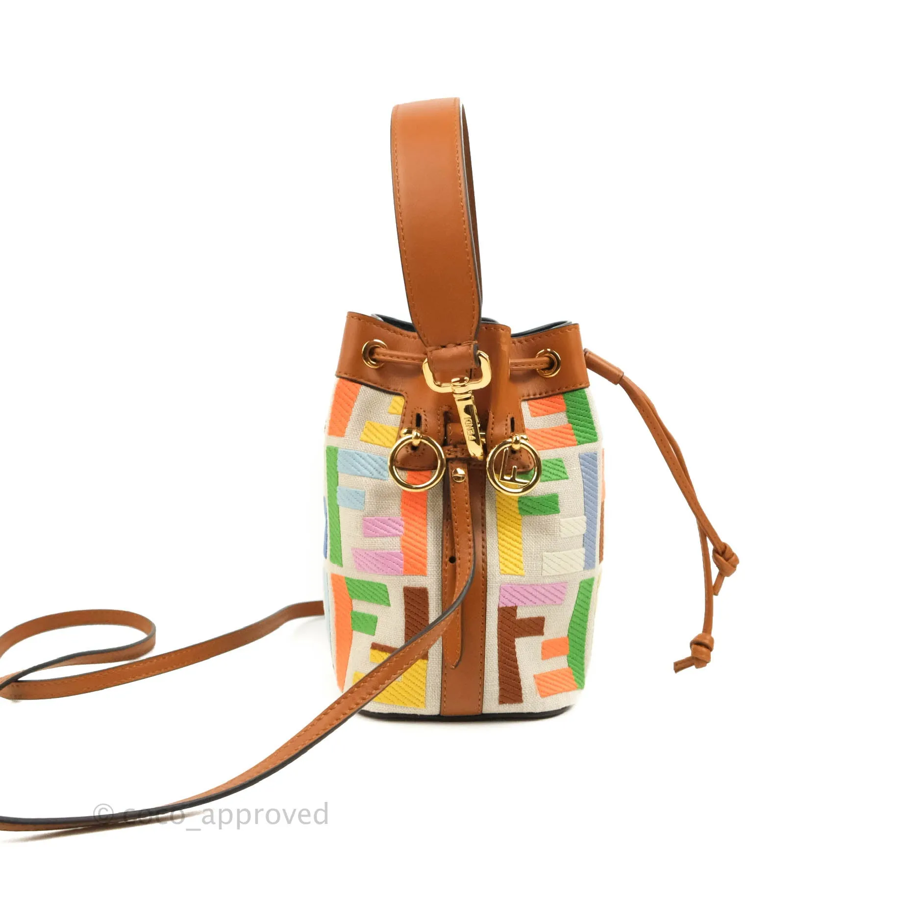 Fendi Mini Mon Tresor Bucket Bag In FF Motif Canvas Multicolor Gold Hardware