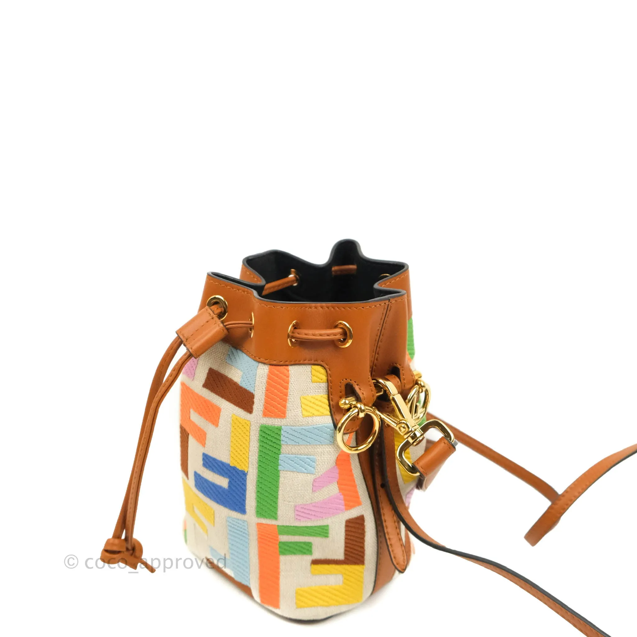 Fendi Mini Mon Tresor Bucket Bag In FF Motif Canvas Multicolor Gold Hardware
