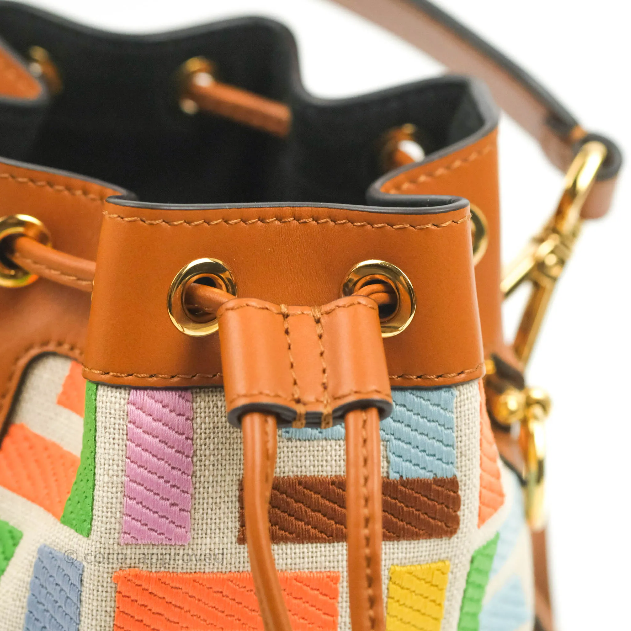 Fendi Mini Mon Tresor Bucket Bag In FF Motif Canvas Multicolor Gold Hardware