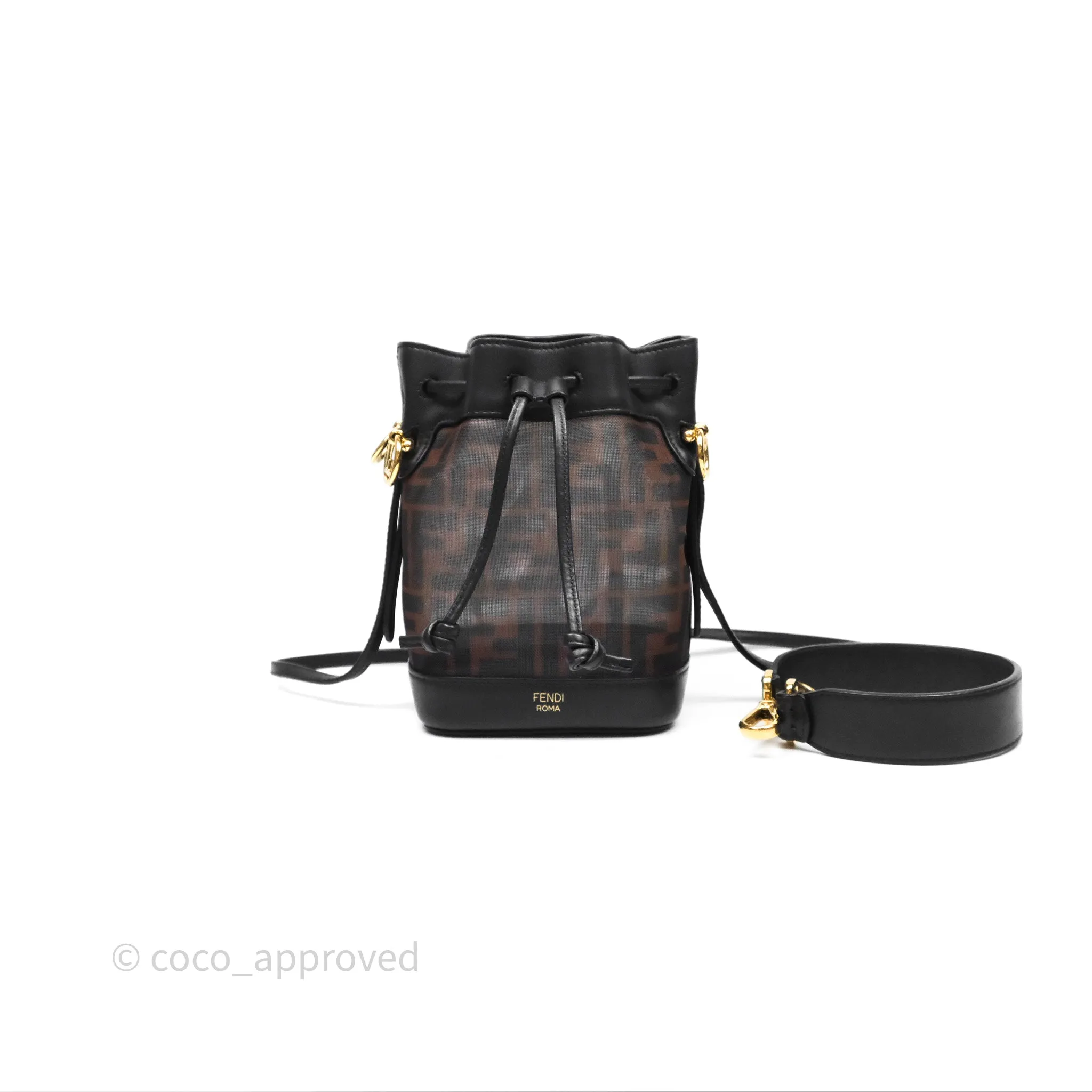 Fendi Mini Mon Tresor Bucket Bag Zucca See Through Mesh Brown/Black/Ebony