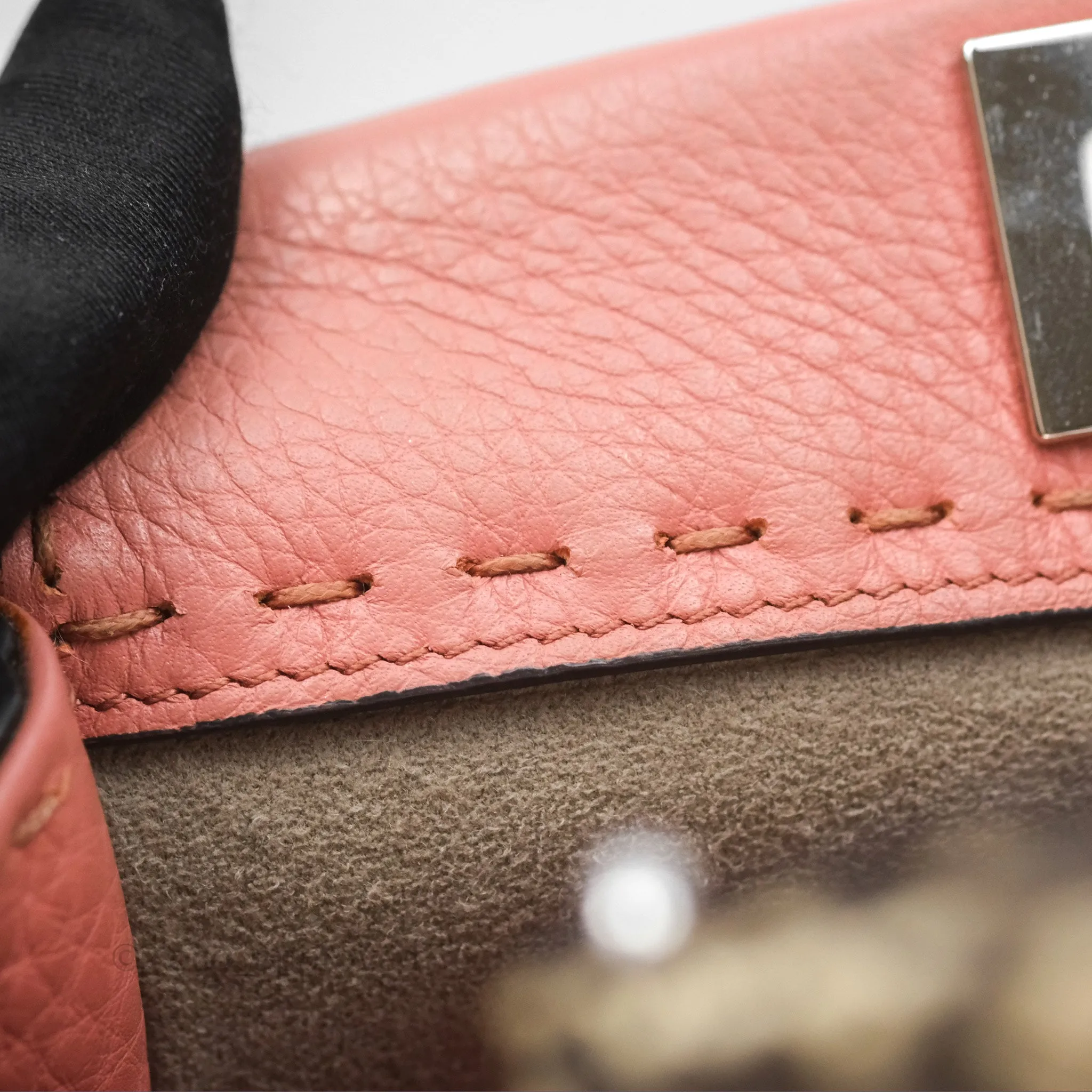 Fendi Mini Peekaboo Bag Pink Grained Leather/Python Silver Hardware with Defender
