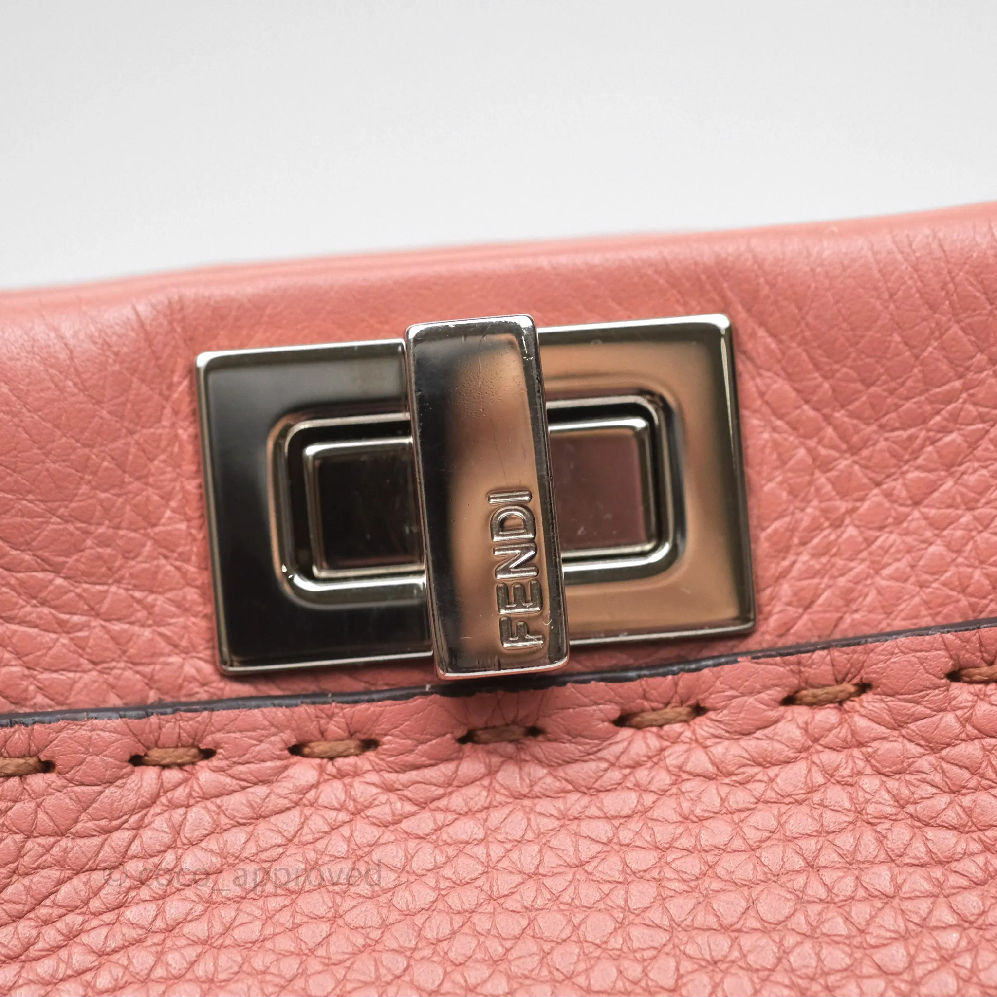 Fendi Mini Peekaboo Bag Pink Grained Leather/Python Silver Hardware with Defender