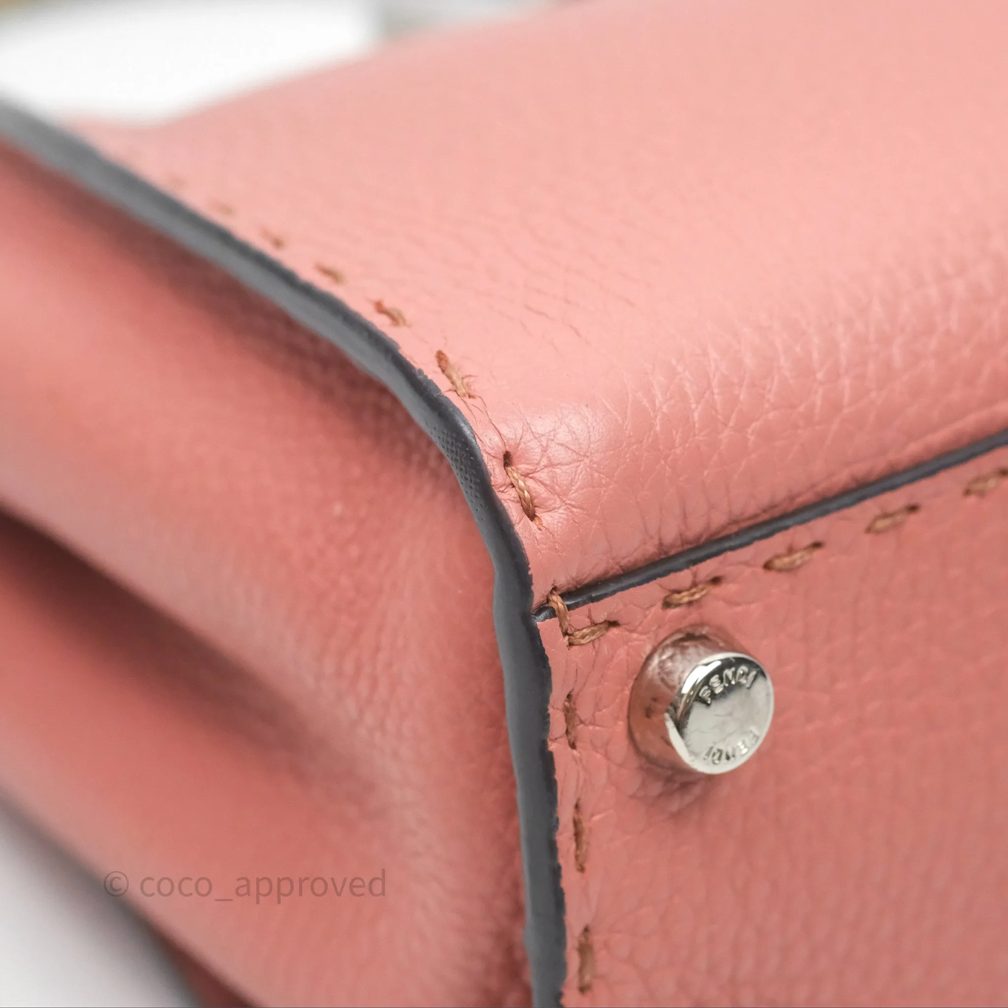 Fendi Mini Peekaboo Bag Pink Grained Leather/Python Silver Hardware with Defender